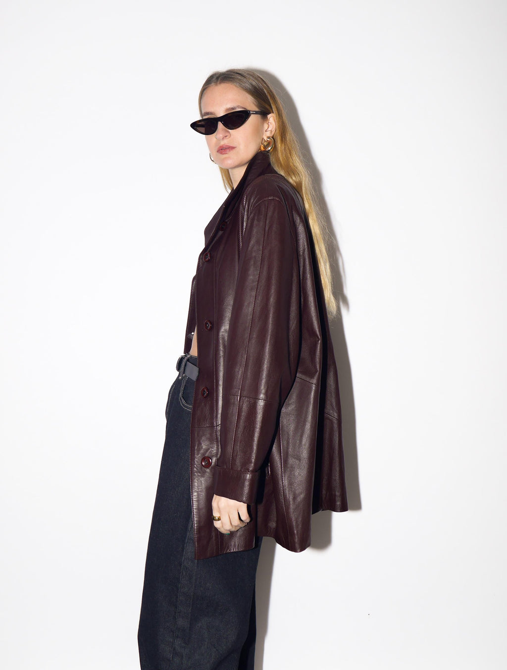 VINTAGE Burgundy Leather Jacket from 1990s | Dark Red Oversize Leather Jacket