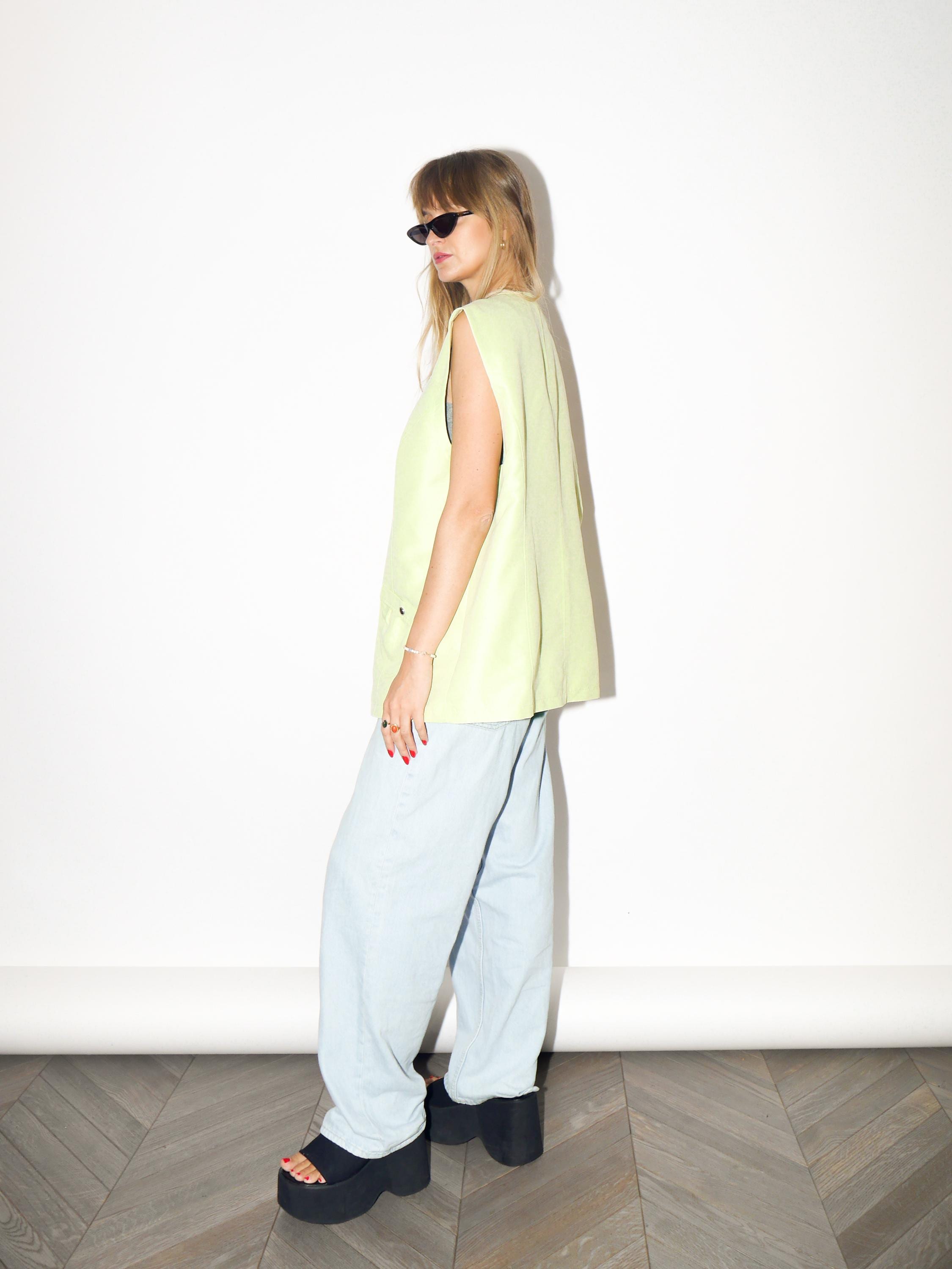 VINTAGE Neon Pistachio Green Statement Vest With Metal Buttons From The 1980s