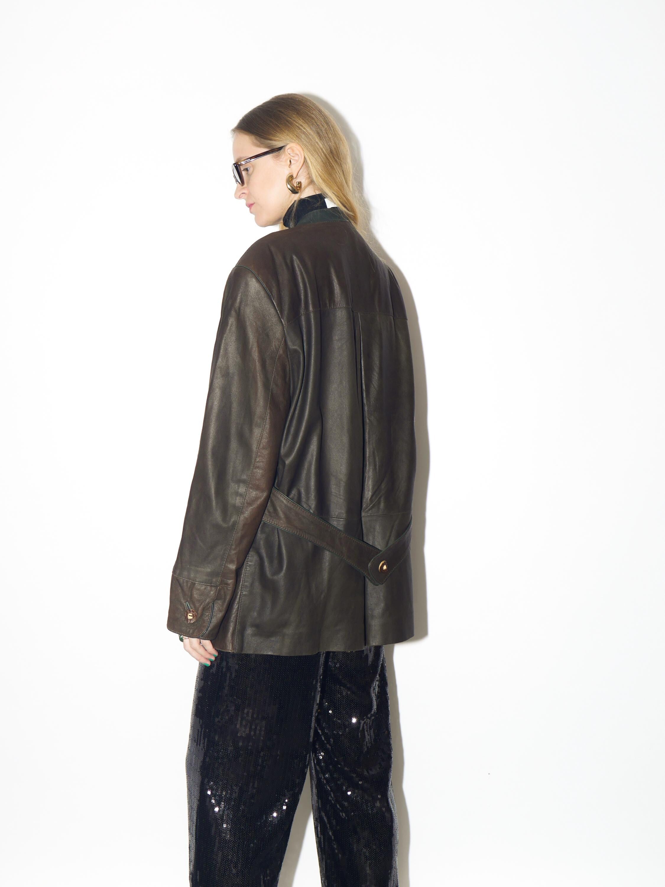VINTAGE brown leather jacket from 1980s | Bavarian folk bronze leather blazer