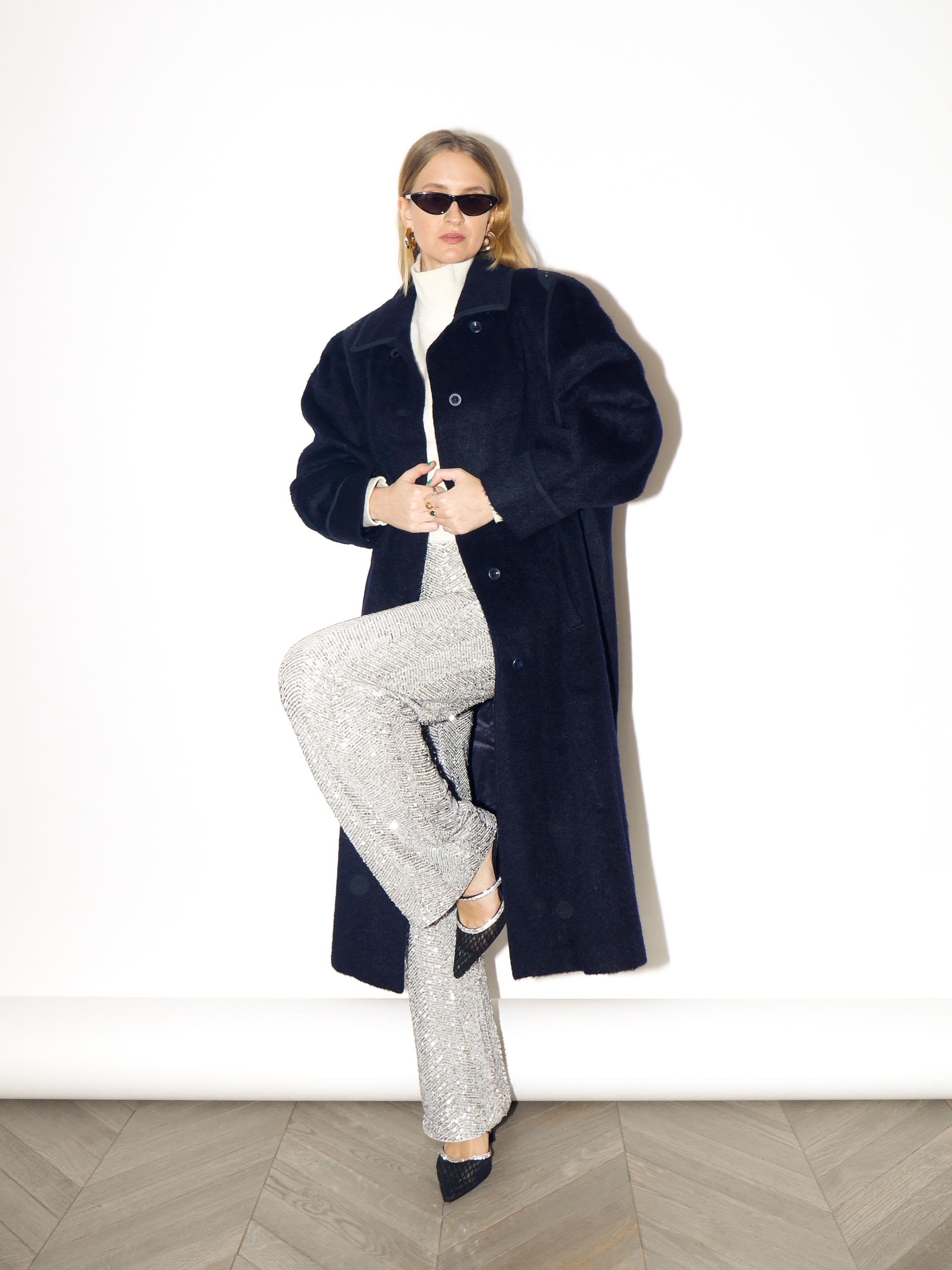 VINTAGE Navy Mohair & Wool Coat from 1980s | Luxury Maxi Coat by Golden Gate®
