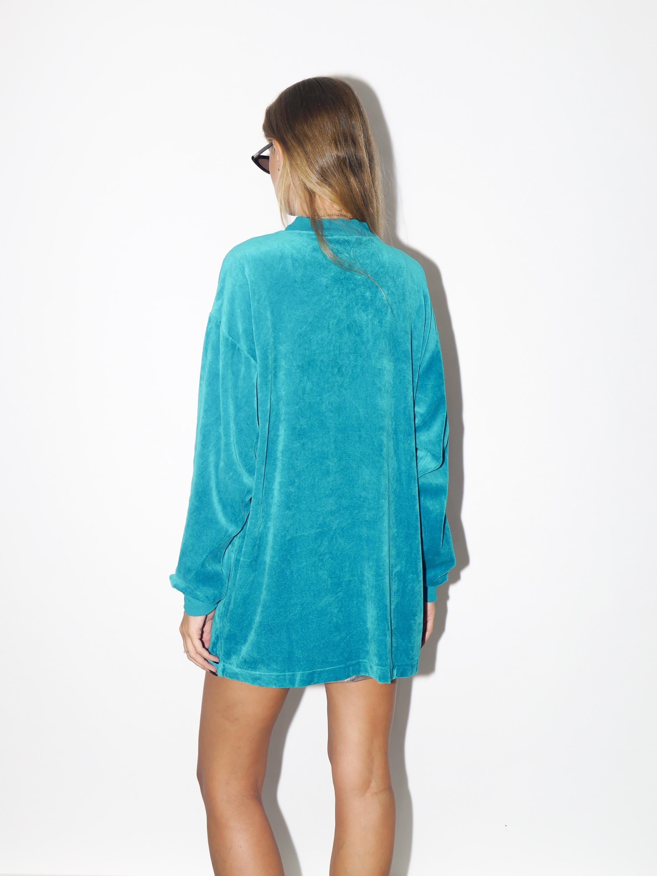 VINTAGE Turquoise Sweater From The 1980s — Cotton Blend Crew Neck