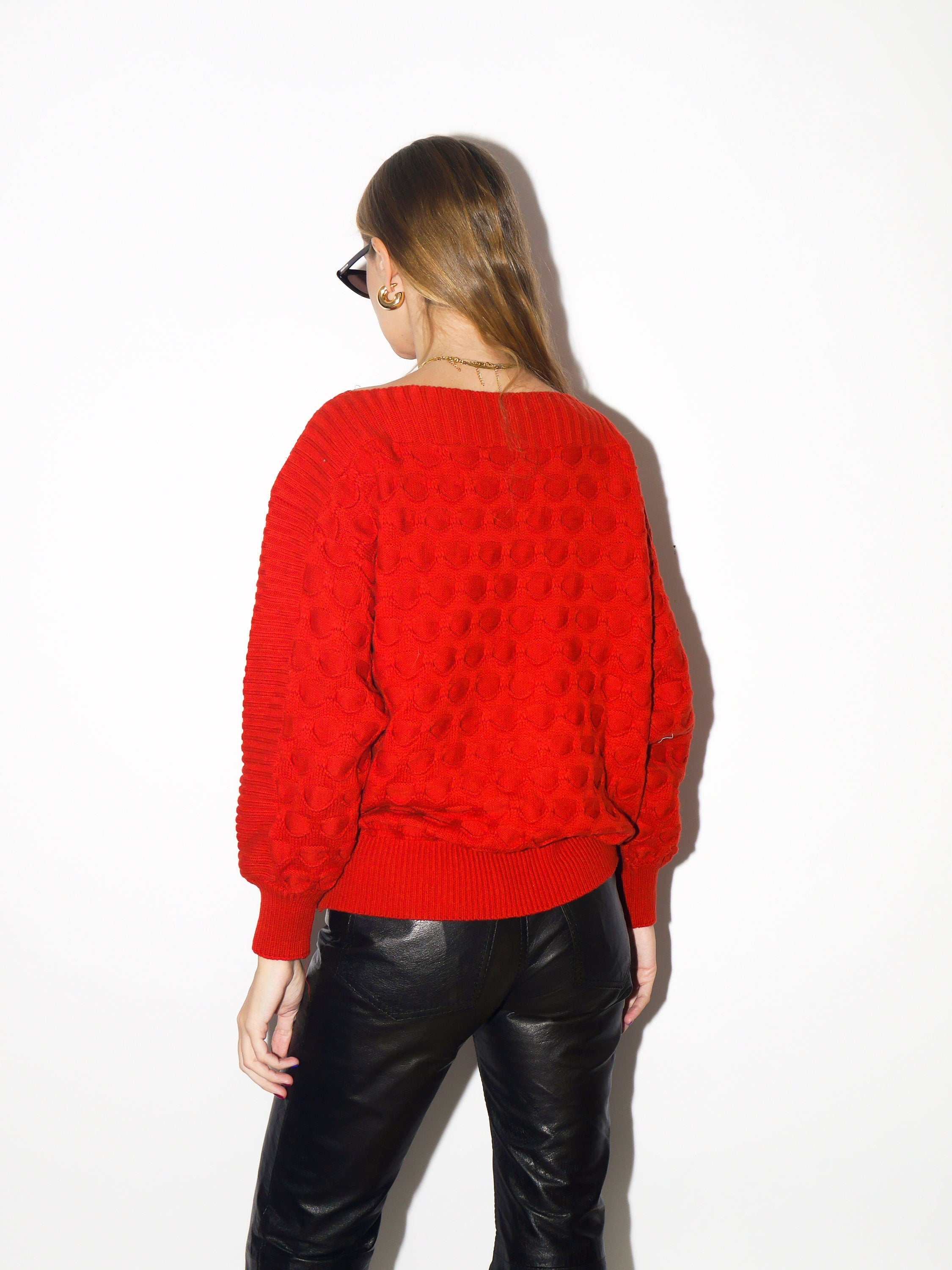 VINTAGE 50% wool sweater 1980s | Mondi oversized warm sweater | winter stylish sweater | red pullover sweater with boatneck