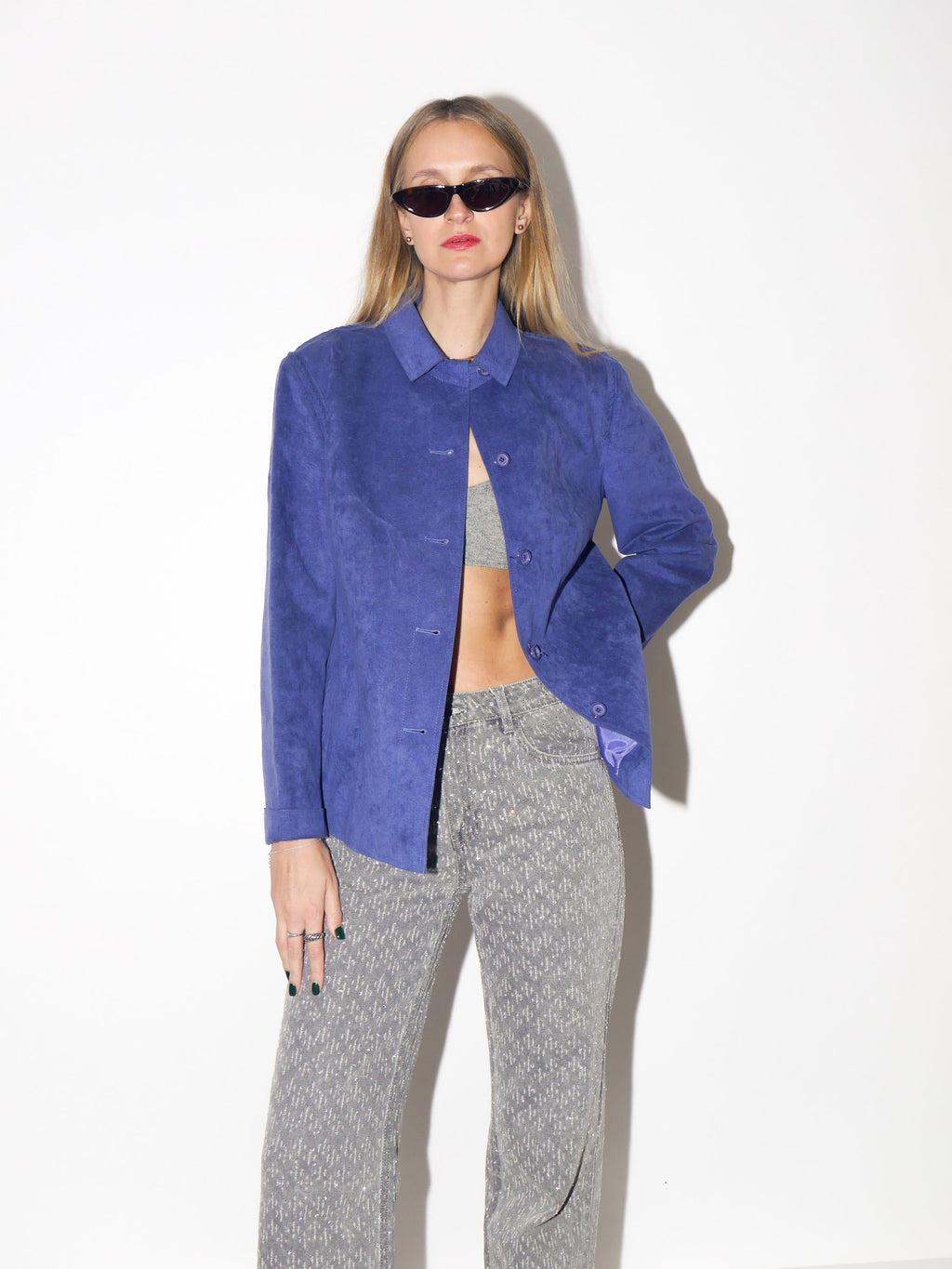 VINTAGE Blue Cerulean Women's Alcantara Blazer From The 1980s