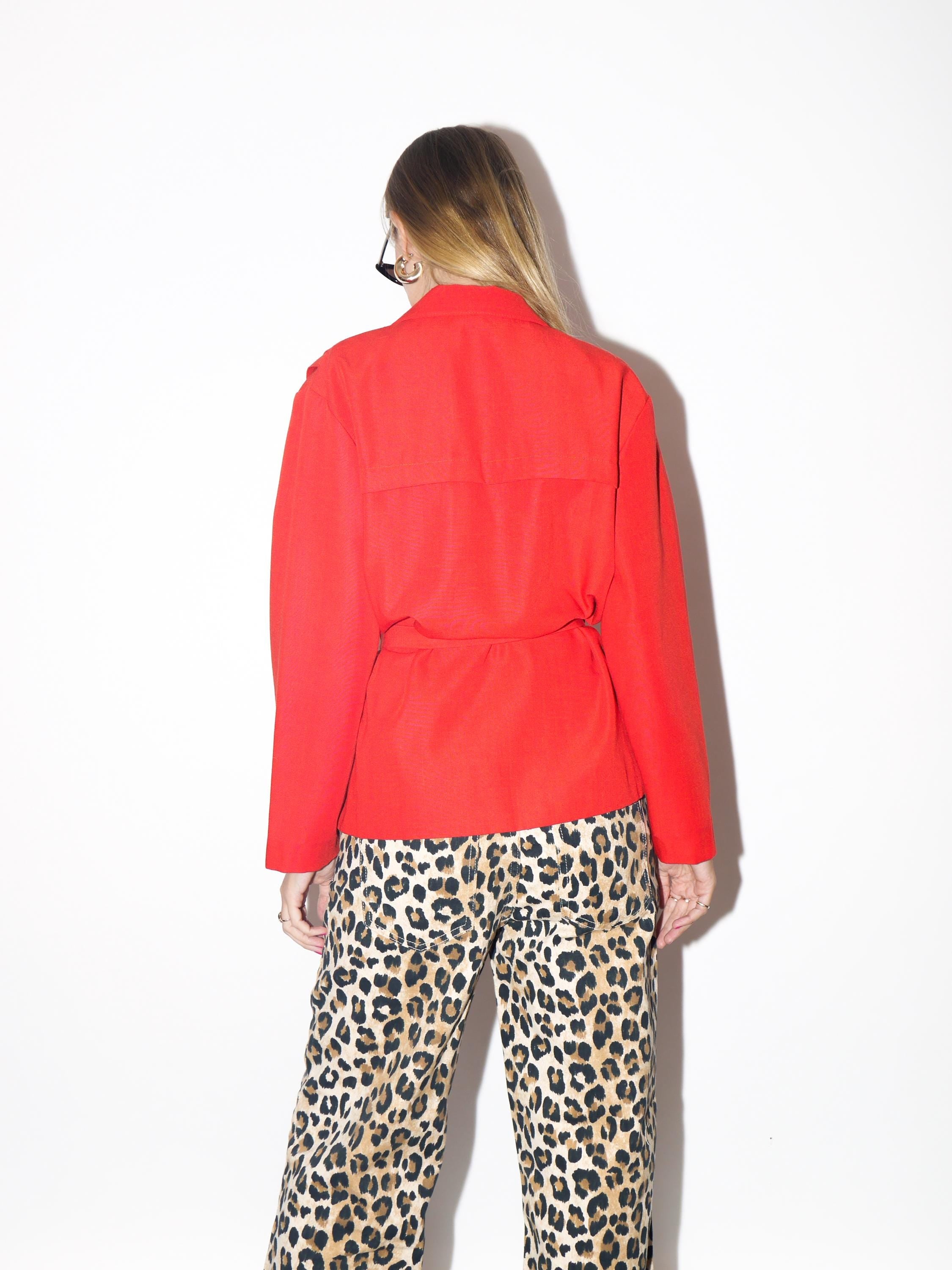 VINTAGE Cotton Raspberry Red Oversized Belted Blazer Jacket Made In Yugoslavia From The 1980s By ADD Collection