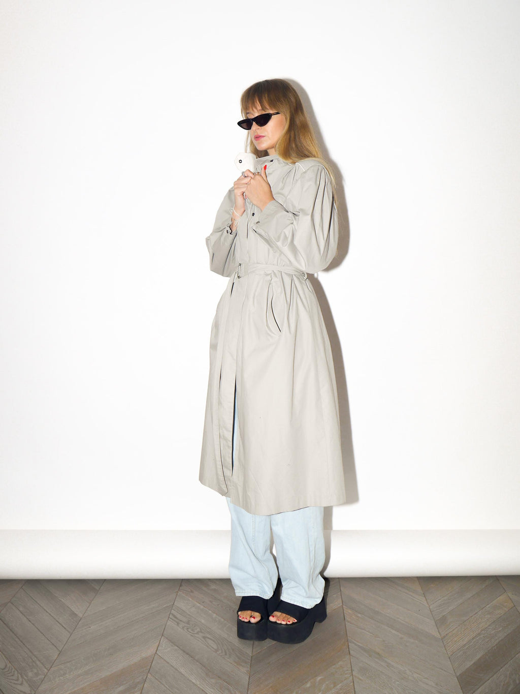 VINTAGE Beige Cotton Blend Trench Coat With Belt From The 1980s