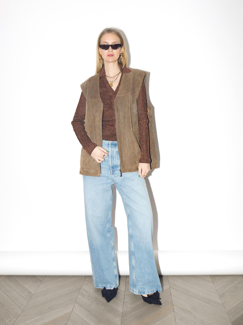 VINTAGE Khaki Suede Vest from 1980s | Big Oversize Beige Leather Vest by Canada®