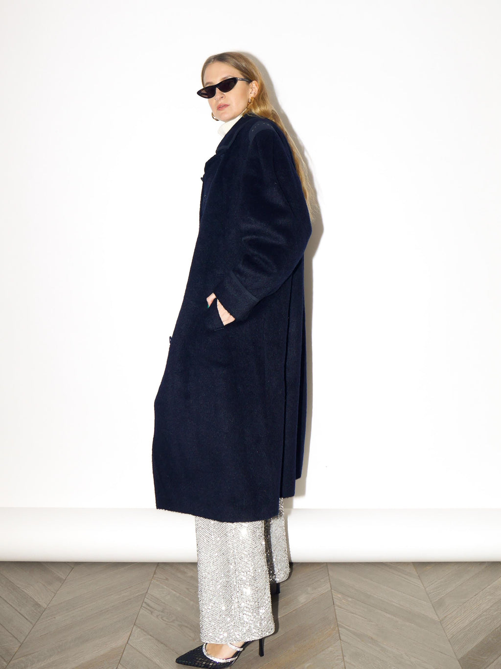 VINTAGE Navy Mohair & Wool Coat from 1980s | Luxury Maxi Coat by Golden Gate®
