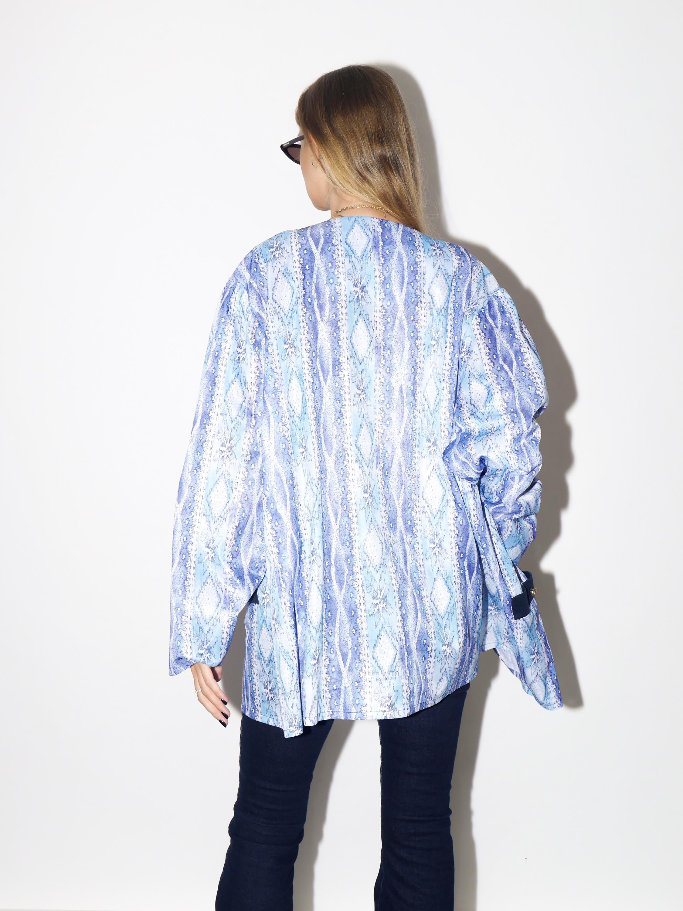 VINTAGE Navy Abstract Print Blazer From The 1980s With Navy Trim