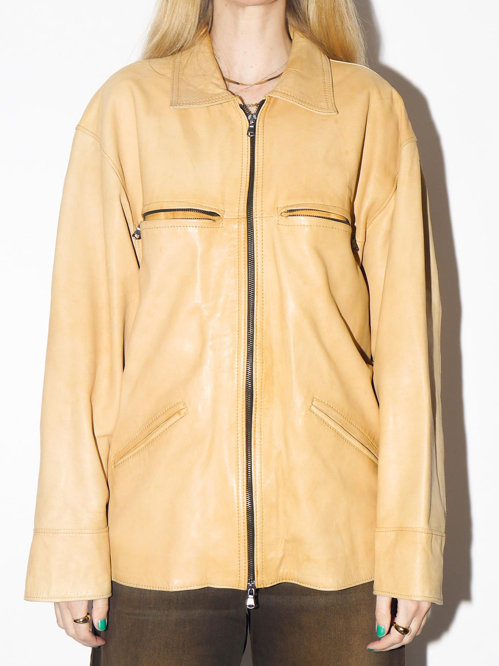 VINTAGE Apricot Leather Jacket from 1990s by Alta Moda® | Oversize Leather Jacket