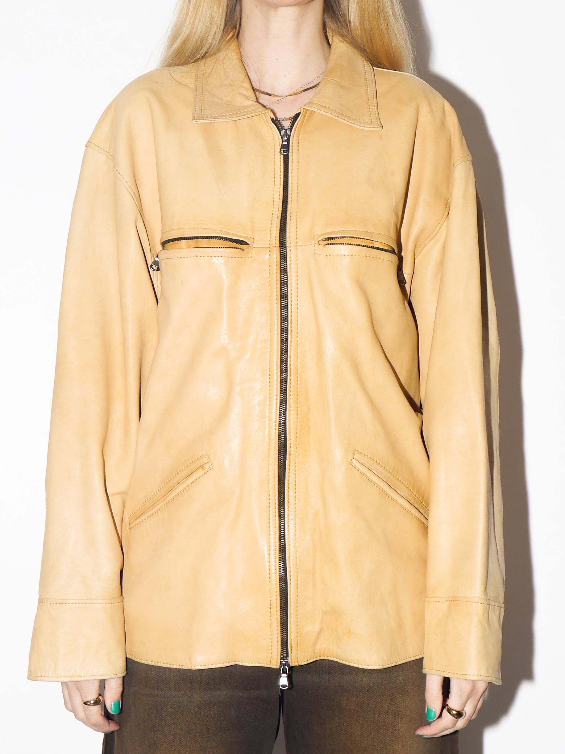 VINTAGE Apricot Leather Jacket from 1990s by Alta Moda® | Oversize Leather Jacket