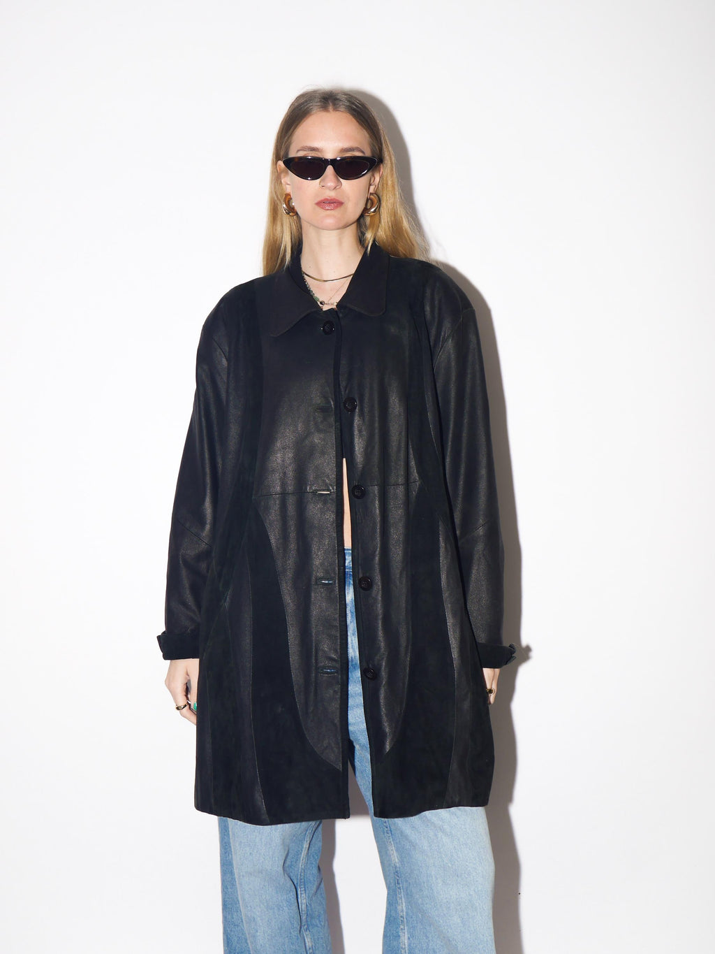 VINTAGE Black Leather Suede Jacket from 1980s | Retro Black Suede Coat