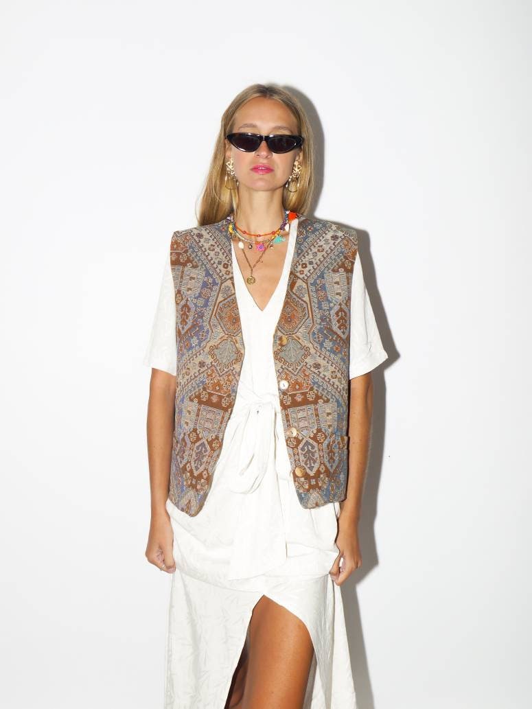VINTAGE vest 1980s | jacquard cotton vintage vest | Miss Joy vest | cotton oversize vintage vest | retro hippie vest | boho vest | modopol