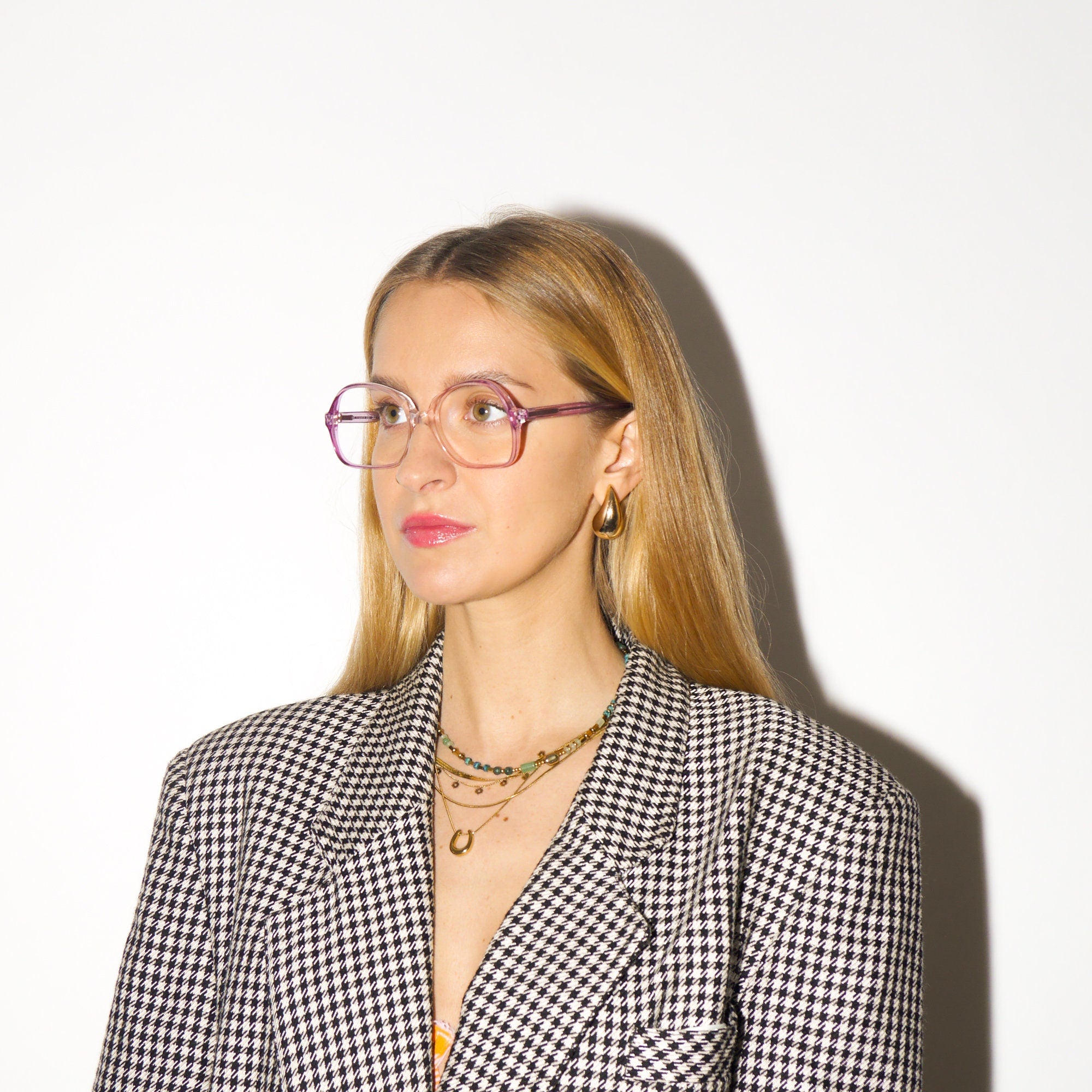 VINTAGE premium eyeglasses 1970s | clear and pink plastic frames | square retro glasses frames | oversize eyeglasses | 50-18-130