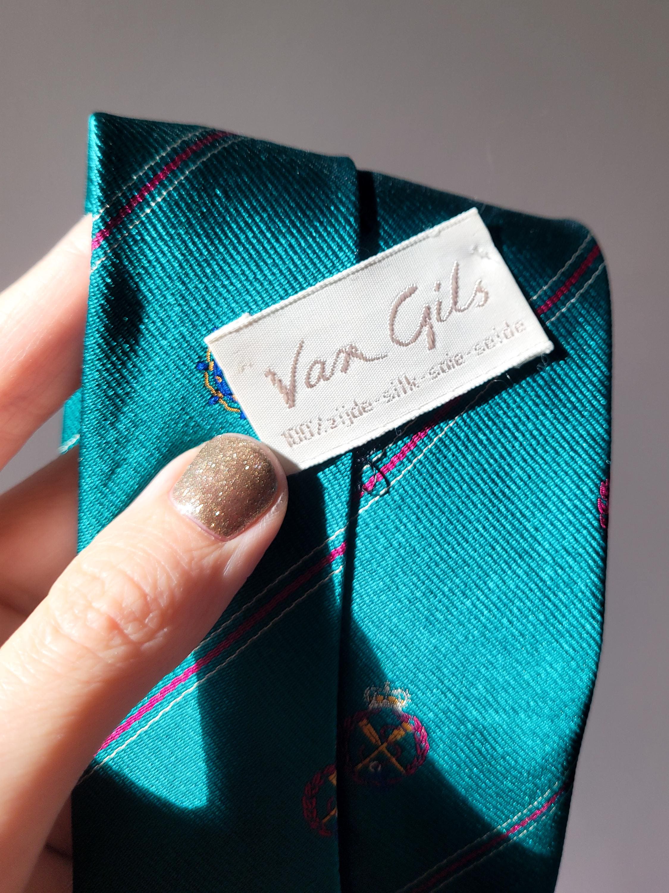 Handmade 100% Silk Scrunchie from Vintage 1980s Tie by MODOPOL - Green in Red Stripes by Van Gils