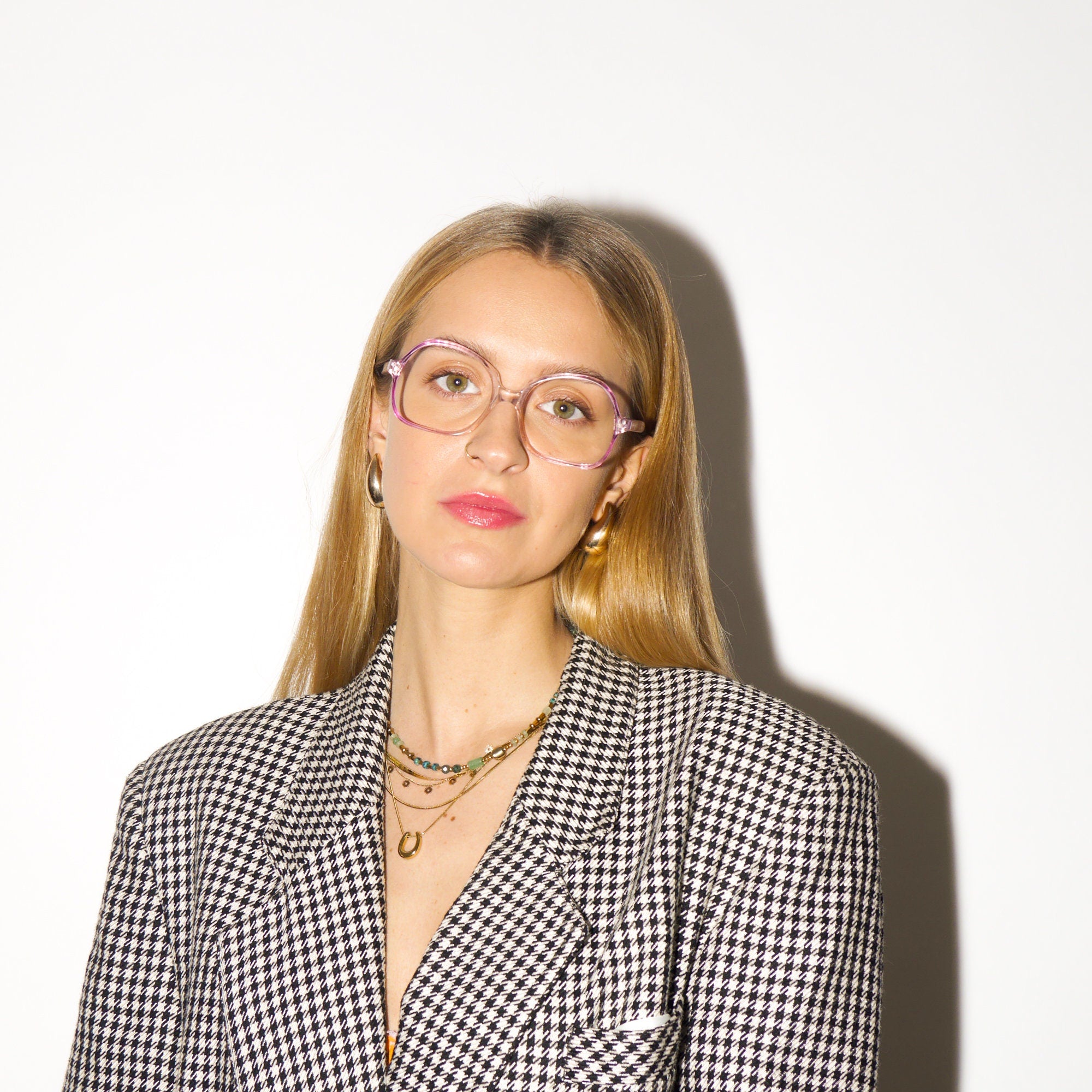 VINTAGE premium eyeglasses 1970s | clear and pink plastic frames | square retro glasses frames | oversize eyeglasses | 50-18-130