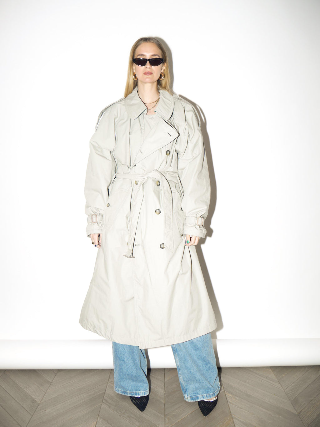 VINTAGE Gray Maxi Trench Coat from 1980s | Oversized Warm Cotton Trench Coat
