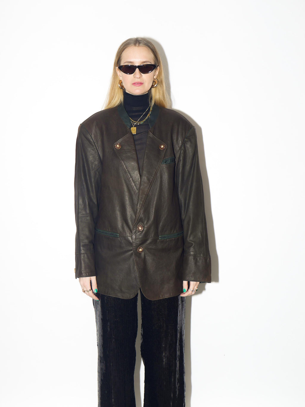VINTAGE brown leather jacket from 1980s | Bavarian folk bronze leather blazer
