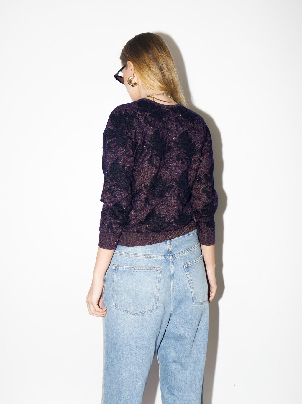 VINTAGE Purple Metallic Sweater from 1980s by Elegantina® in Floral Pattern