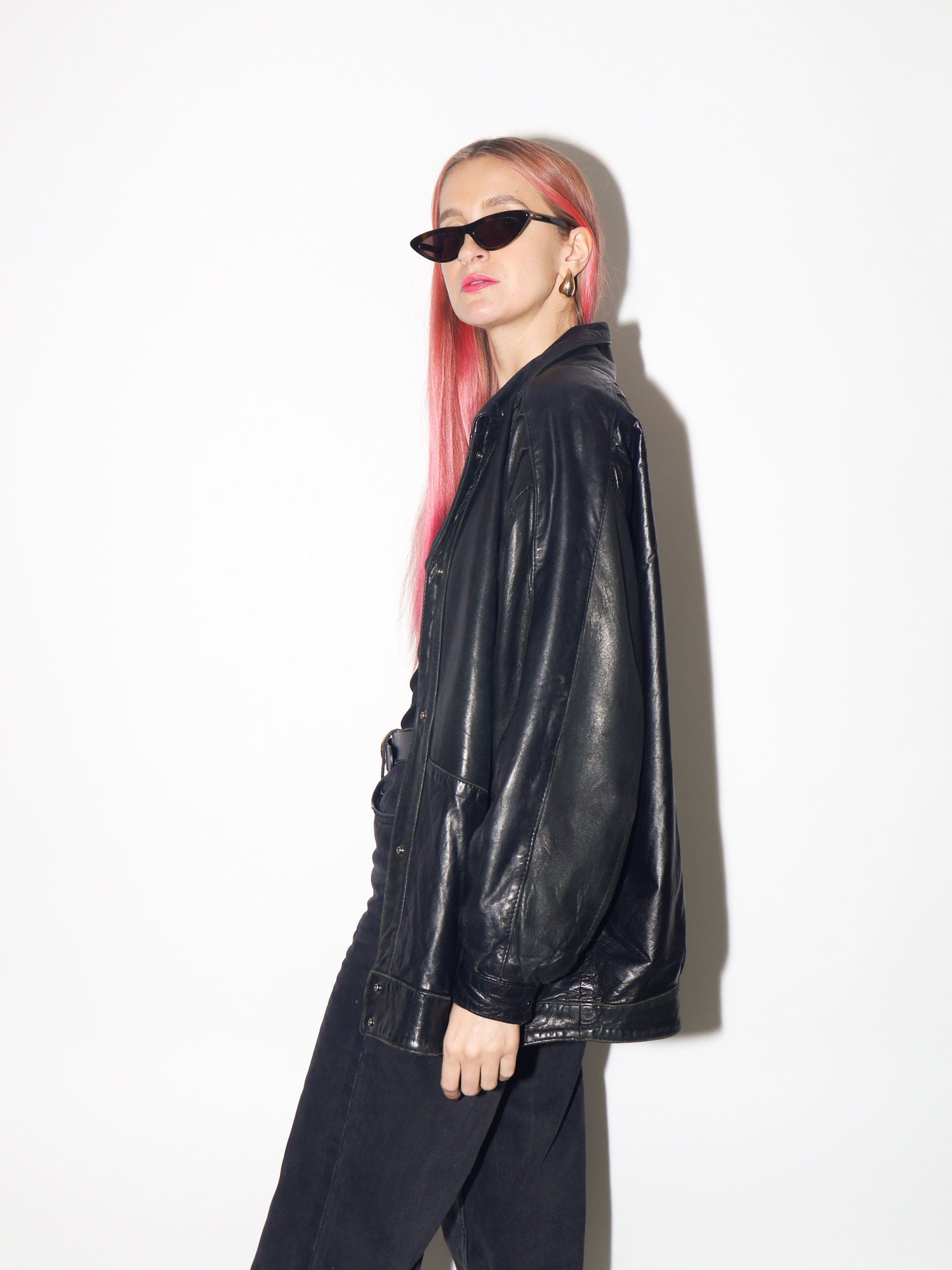 VINTAGE black leather jacket 1980s from UK | black vintage leather jacket | Hailey Bieber leather jacket | retro jacket | oversize jacket