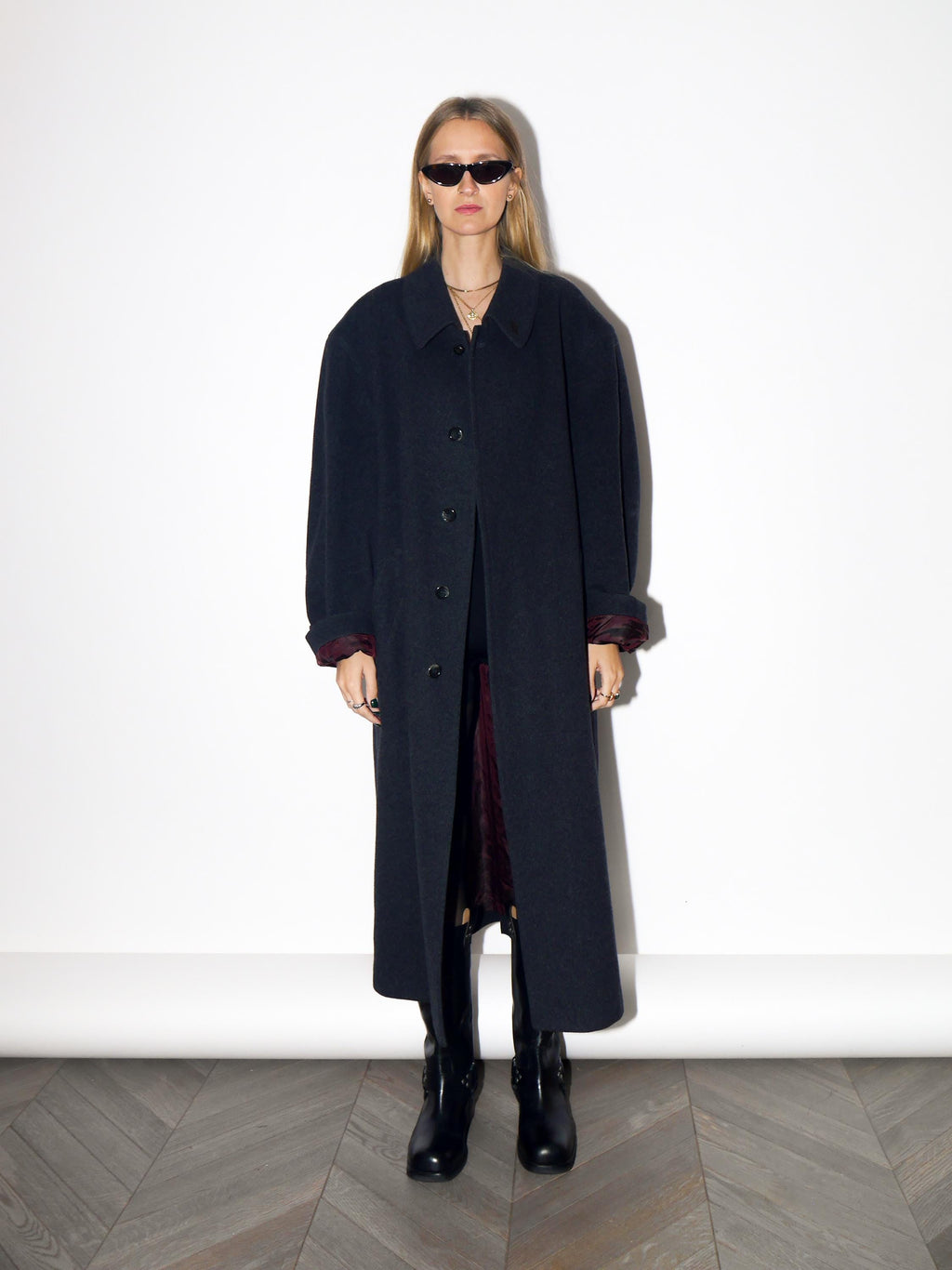 VINTAGE Dark Gray Wool Maxi Oversized Coat From The 1980s By Bugatti