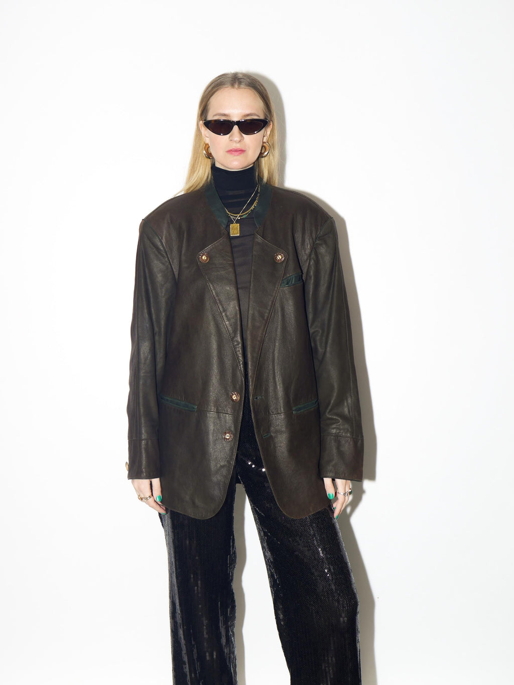 VINTAGE brown leather jacket from 1980s | Bavarian folk bronze leather blazer
