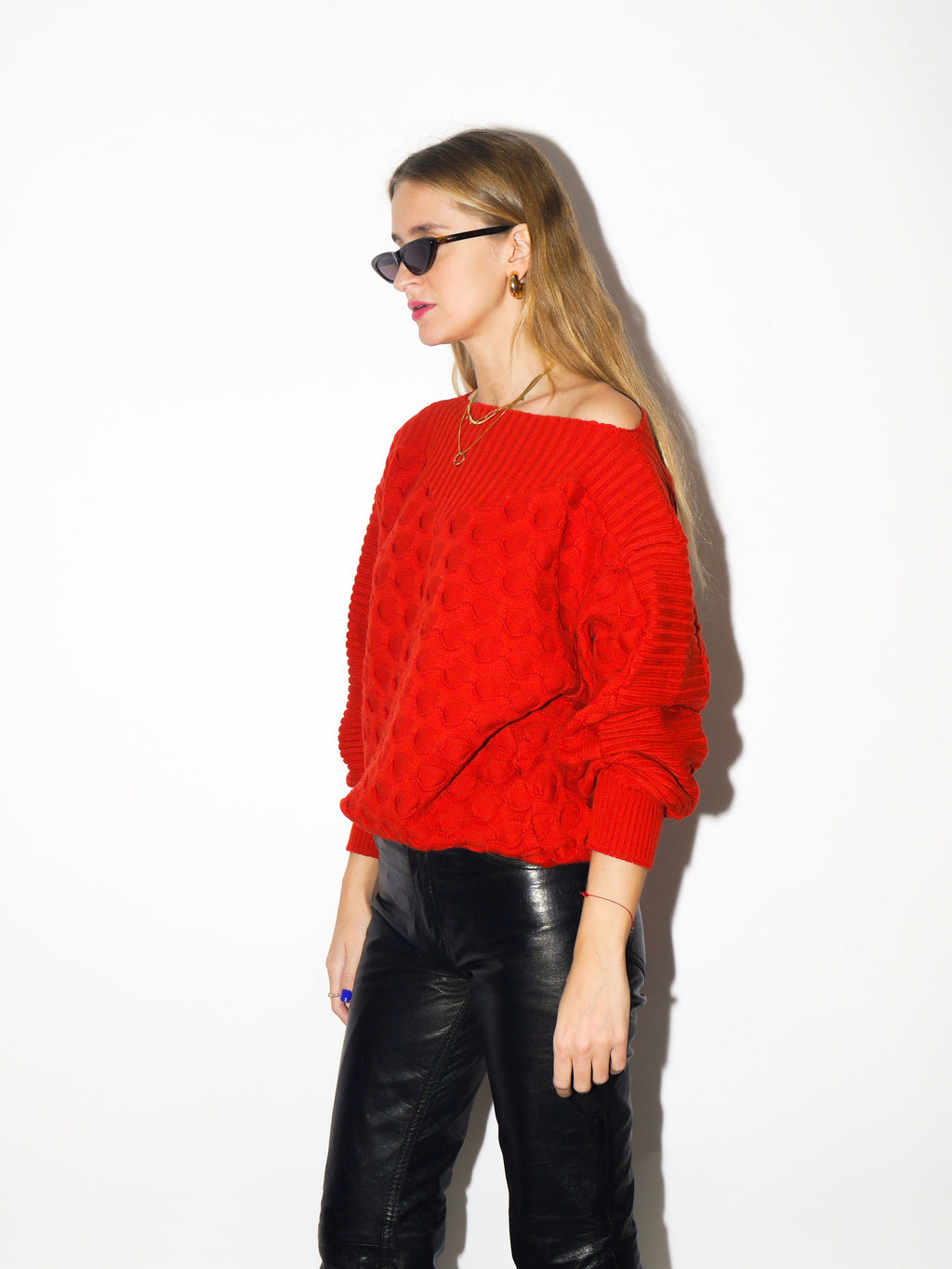 VINTAGE 50% wool sweater 1980s | Mondi oversized warm sweater | winter stylish sweater | red pullover sweater with boatneck