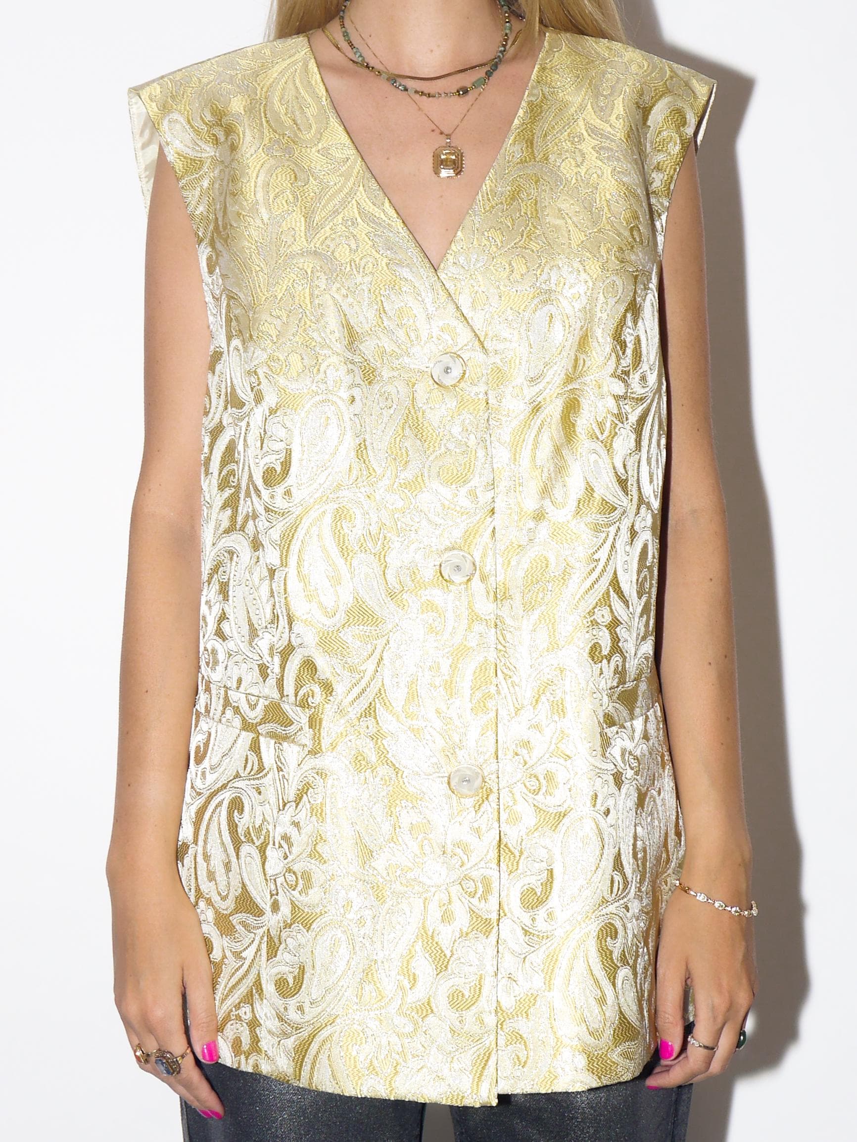 VINTAGE Gold Embroidered Oversized Vest With Glitter Buttons From The 1980s