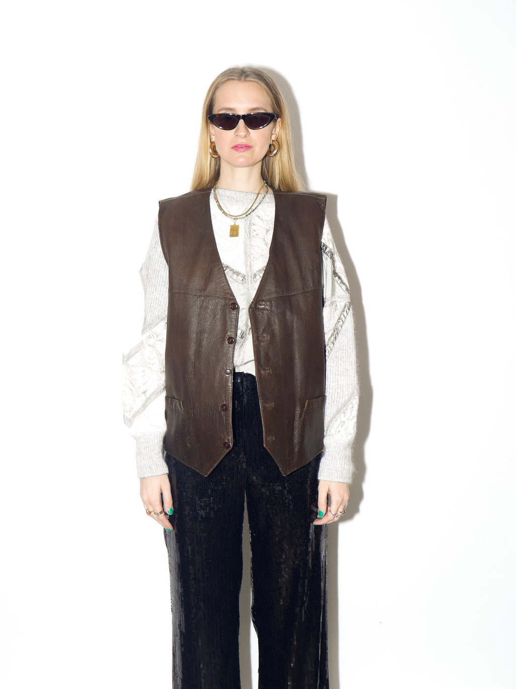 VINTAGE brown leather vest from 1990s from soft leather in oversize fit