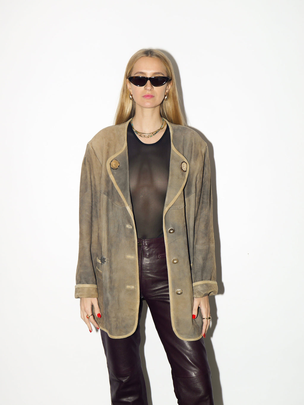 VINTAGE leather suede beige jacket 1980s | beige vintage leather blazer | retro leather jacket | vintage leather jacket | oversize jacket