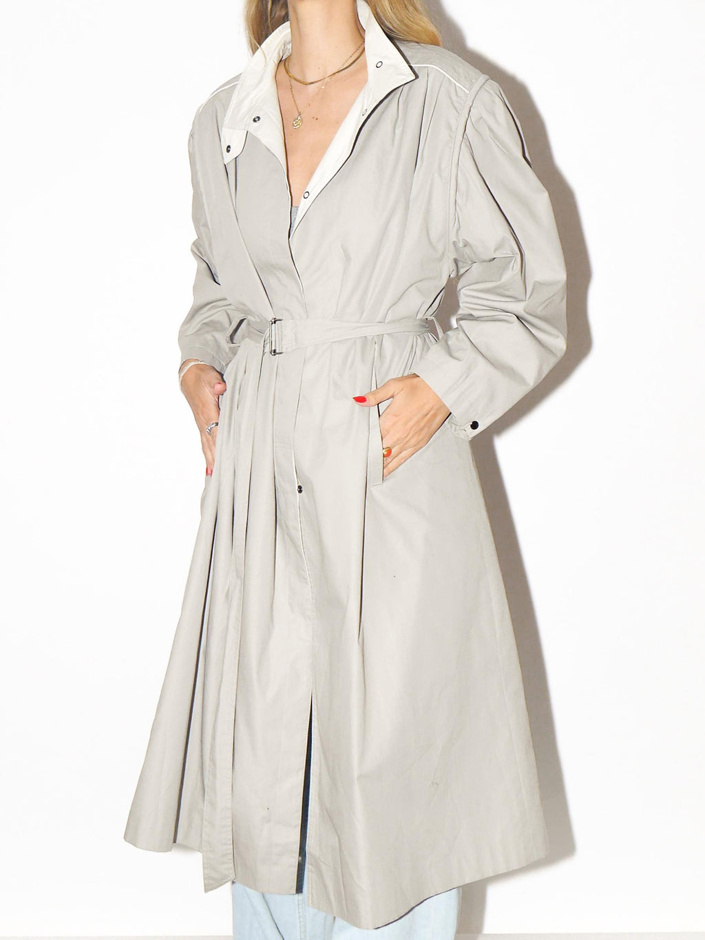 VINTAGE Beige Cotton Blend Trench Coat With Belt From The 1980s