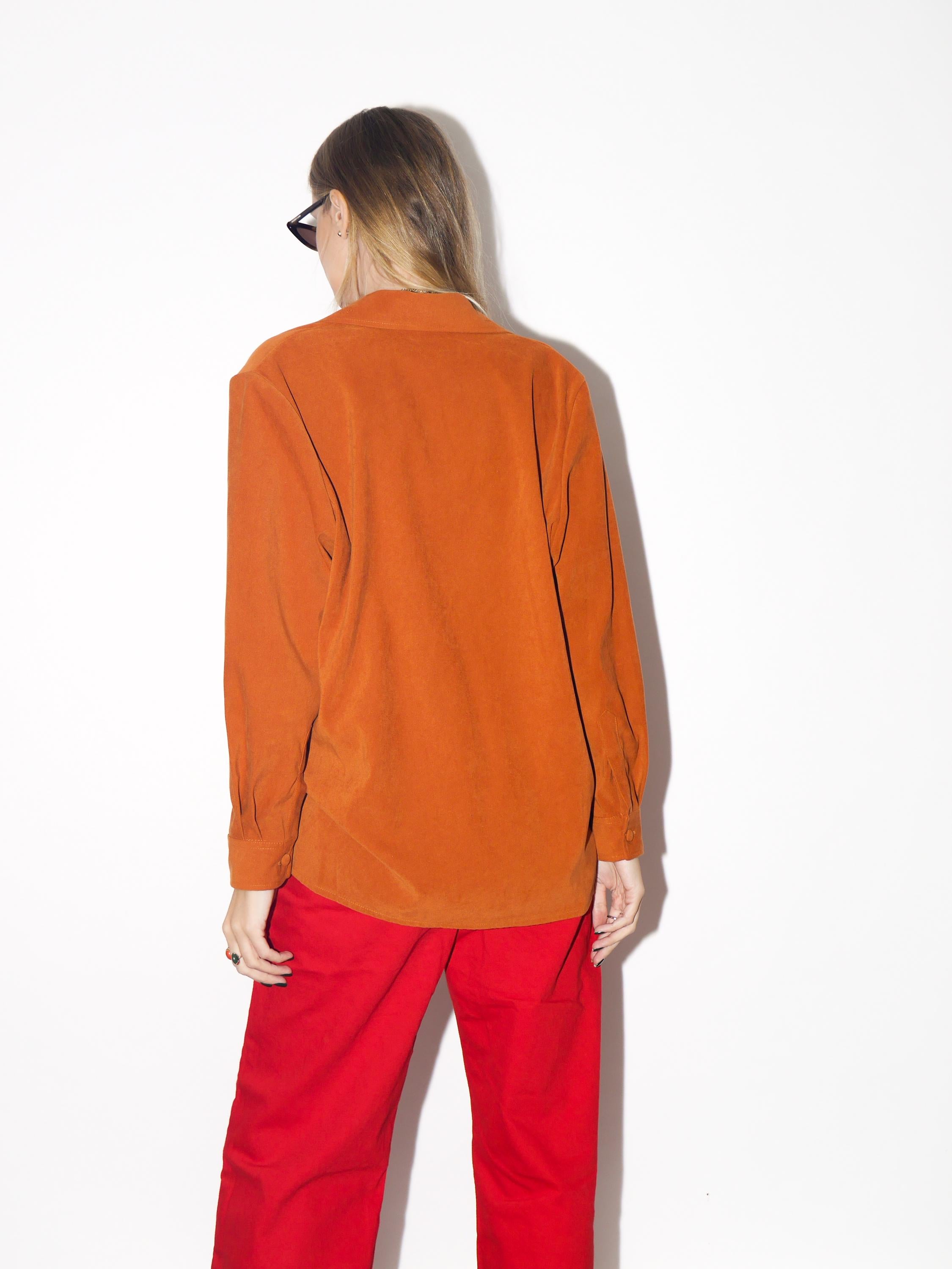 VINTAGE Rust Orange Embroidered Button Down Blouse From The 1980s