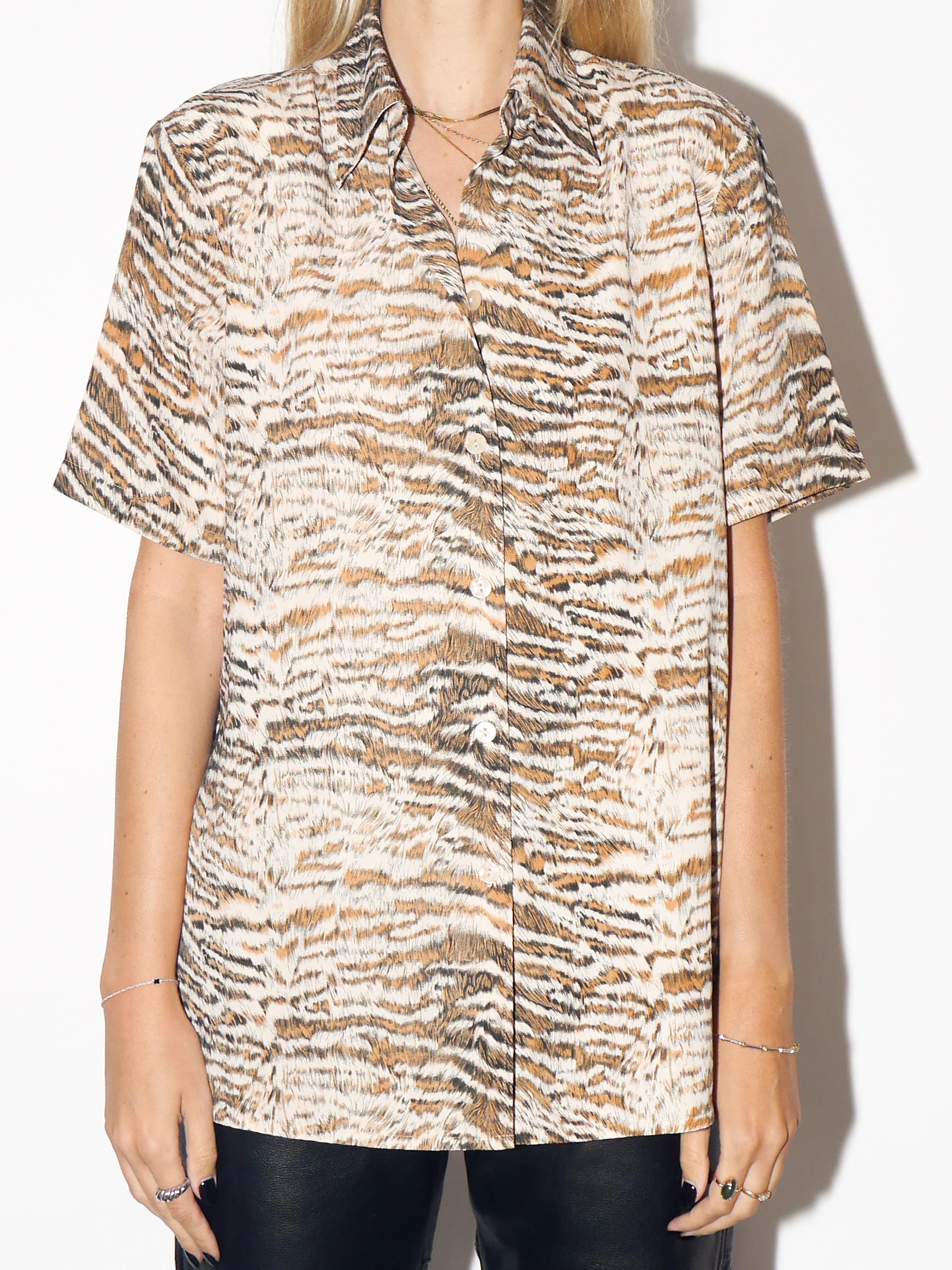 VINTAGE Beige And Orangey Brown Animal Print Blouse From The 1990s By Canada
