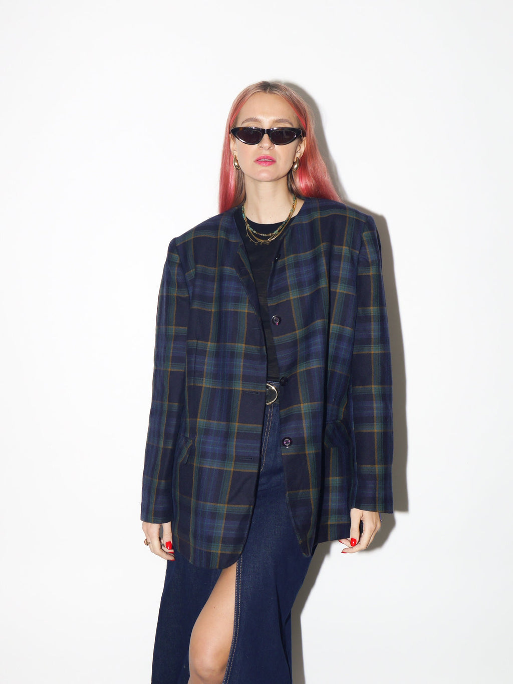 VINTAGE 100% wool blazer 80s by Compliment | pure new wool blazer | vintage oversized wool blazer | blue and green check blazer