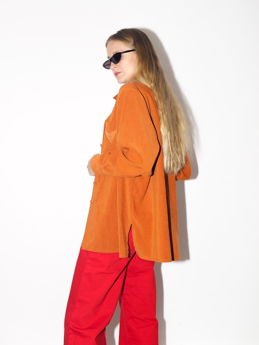 VINTAGE Rust Orange Embroidered Button Down Blouse From The 1980s