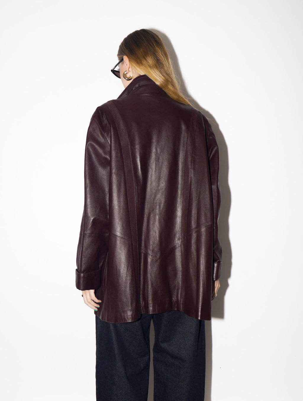 VINTAGE Burgundy Leather Jacket from 1990s | Dark Red Oversize Leather Jacket