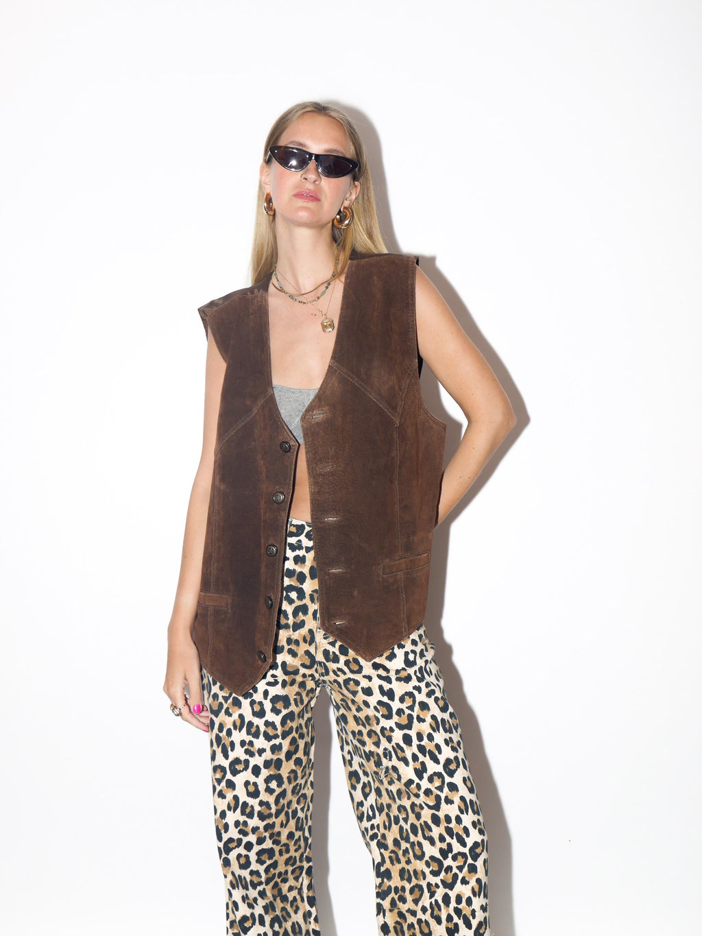 VINTAGE Brown Suede Oversized Leather Vest With Adjustable Back Strap From The 1980s By Mark Adam