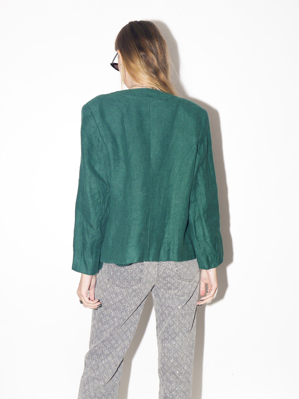 VINTAGE Bottle Green Austrian Folk Linen Blazer From The 1980s