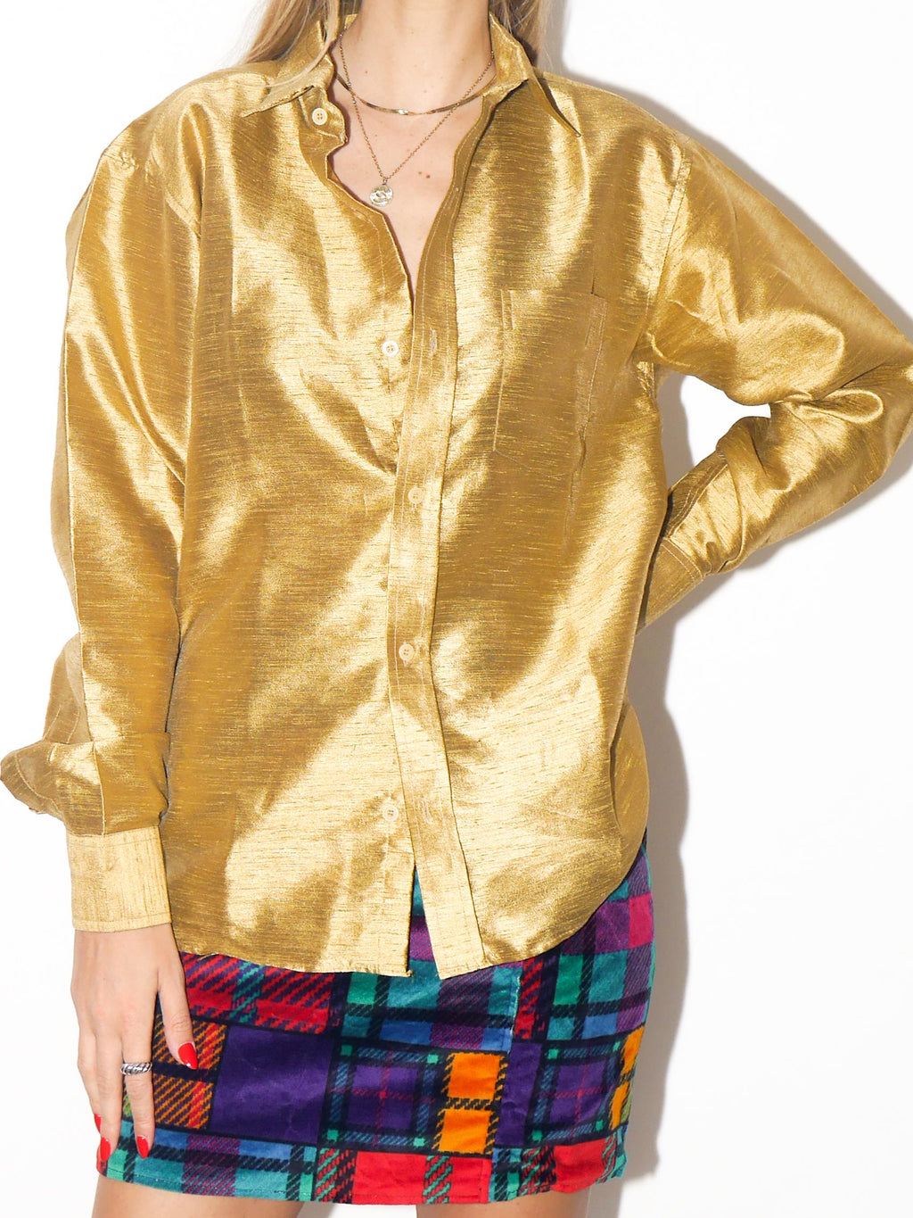 VINTAGE Structured Gold Raw‑Silk‑Look Shirt From The 2000s