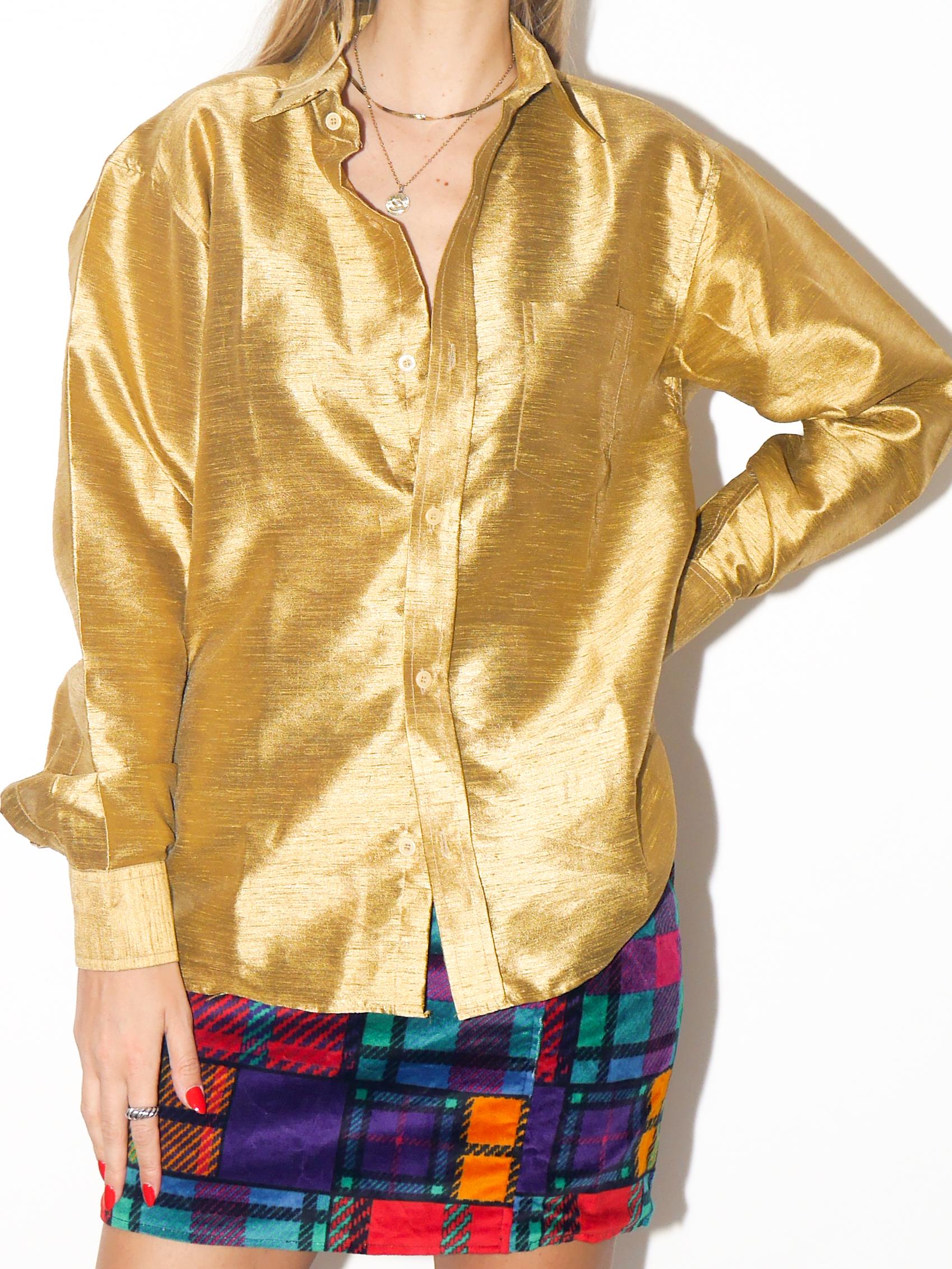 VINTAGE Structured Gold Raw‑Silk‑Look Shirt From The 2000s
