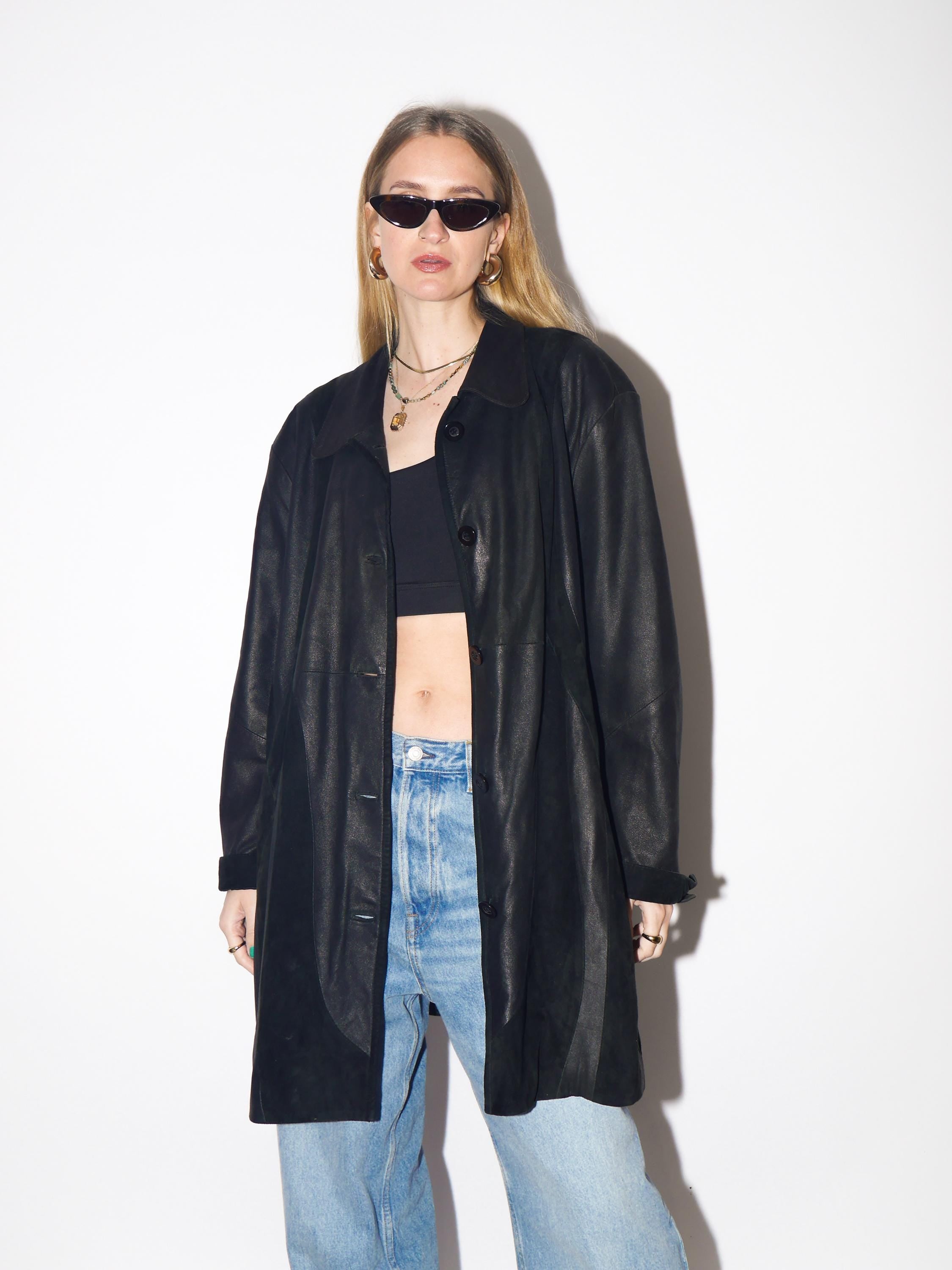 VINTAGE Black Leather Suede Jacket from 1980s | Retro Black Suede Coat