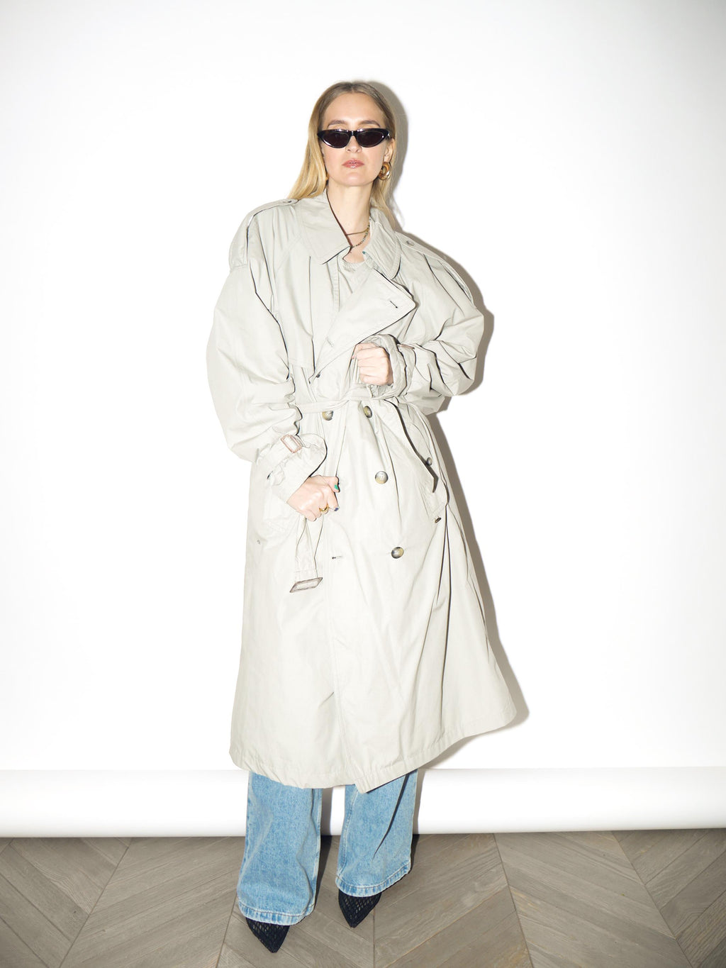 VINTAGE Gray Maxi Trench Coat from 1980s | Oversized Warm Cotton Trench Coat