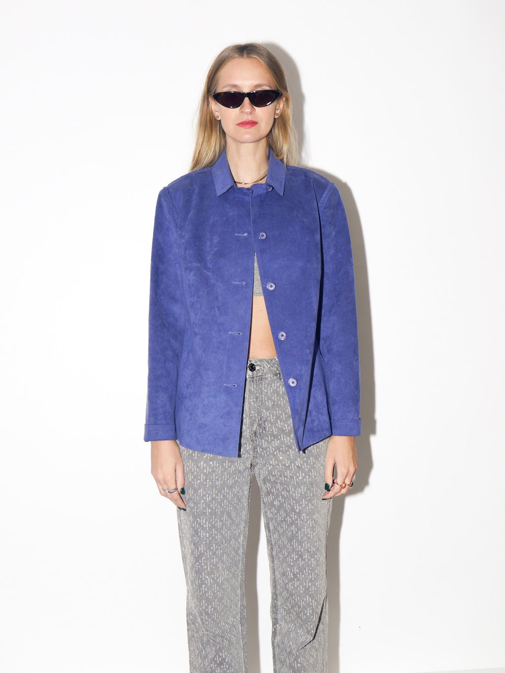 VINTAGE Blue Cerulean Women's Alcantara Blazer From The 1980s