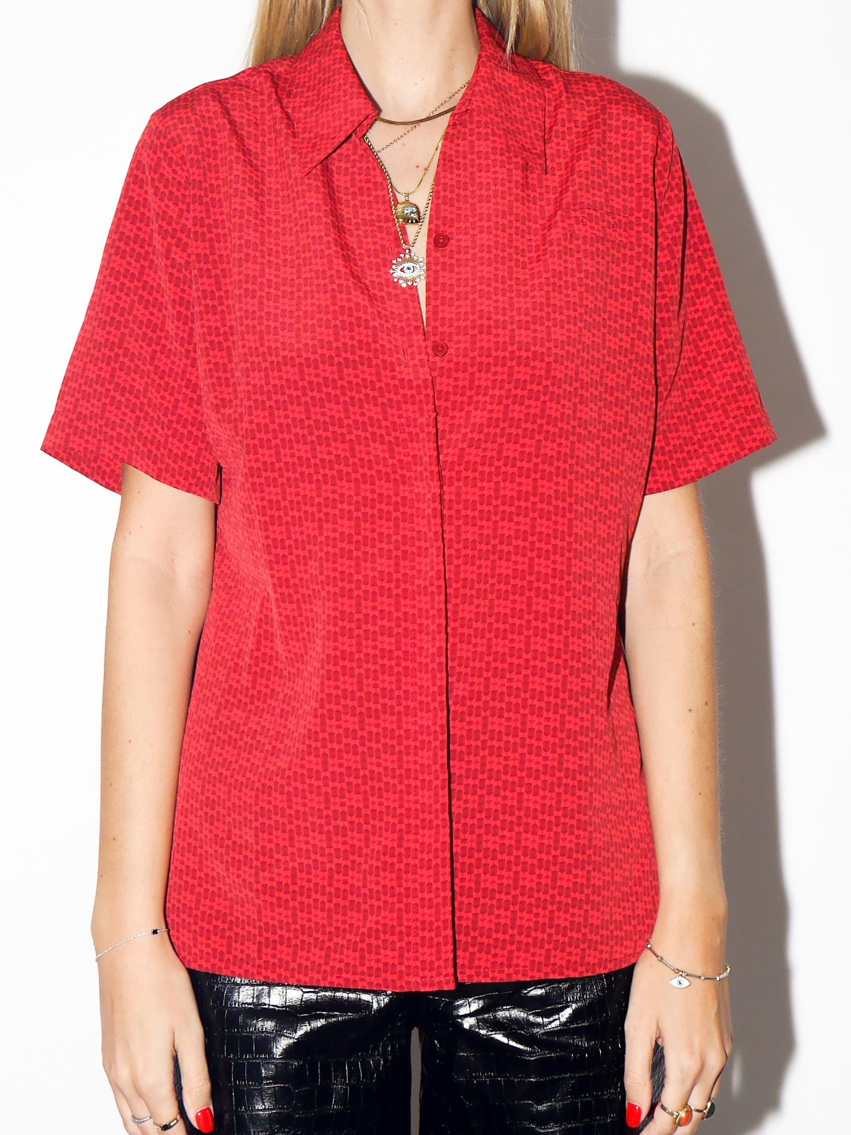 VINTAGE Red Geometric Striped Blouse From The 1990s By Dimensions