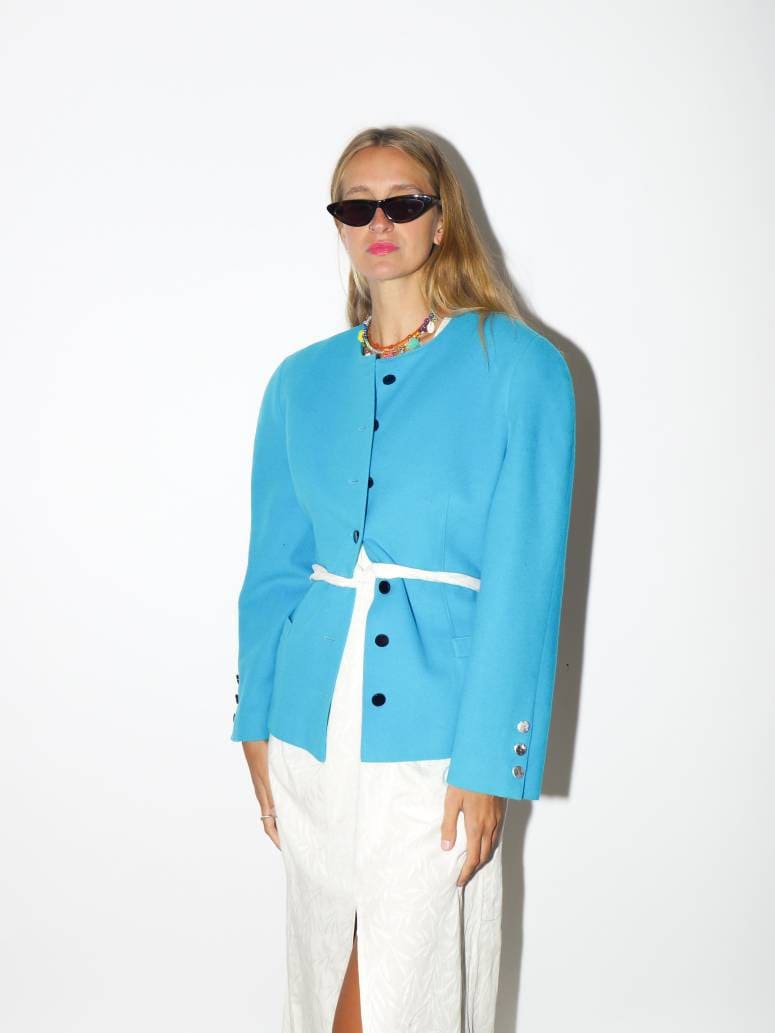 VINTAGE wool blazer 1980s | Trixi Schober blue wool vintage blazer | blue wool vintage blazer | pure new wool blazer | oversize blazer