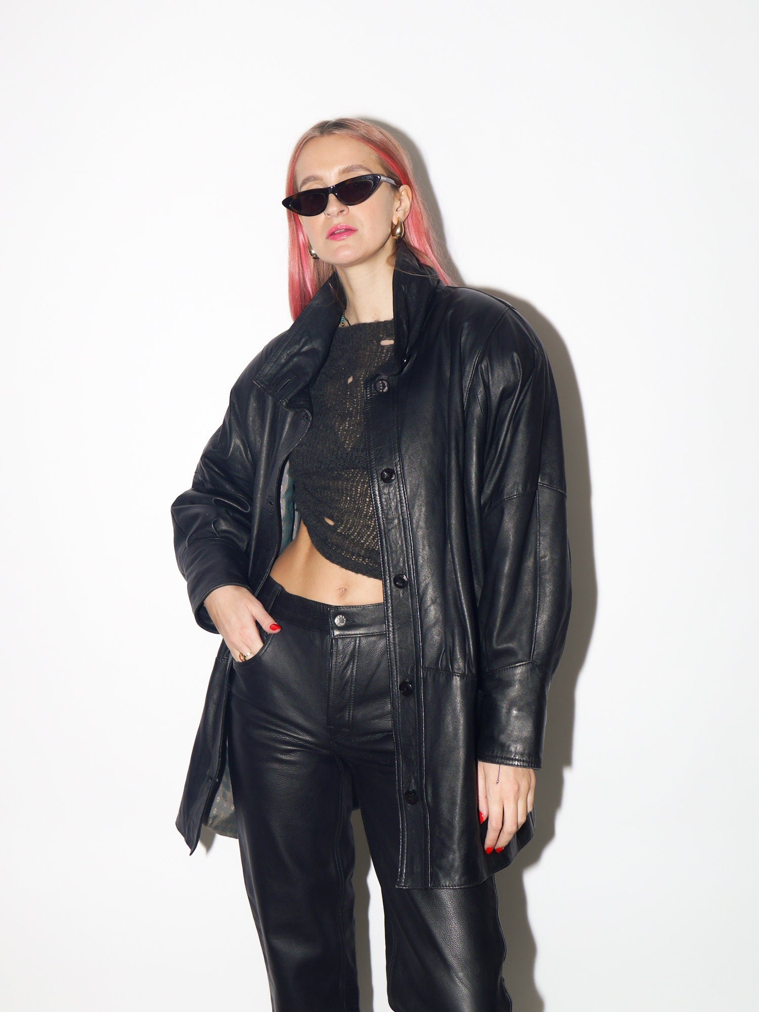 VINTAGE black leather jacket 1980s by Victor Sanjuan from Barcelona | black vintage leather jacket | Hailey Bieber leather jacket