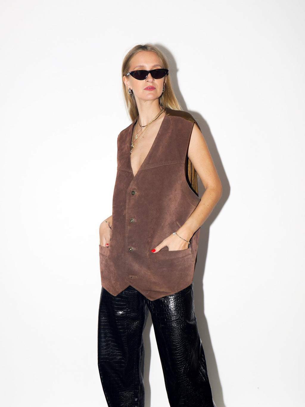 VINTAGE Brown Suede Leather Vest From The 1980s By John F. Gee Jeanswear