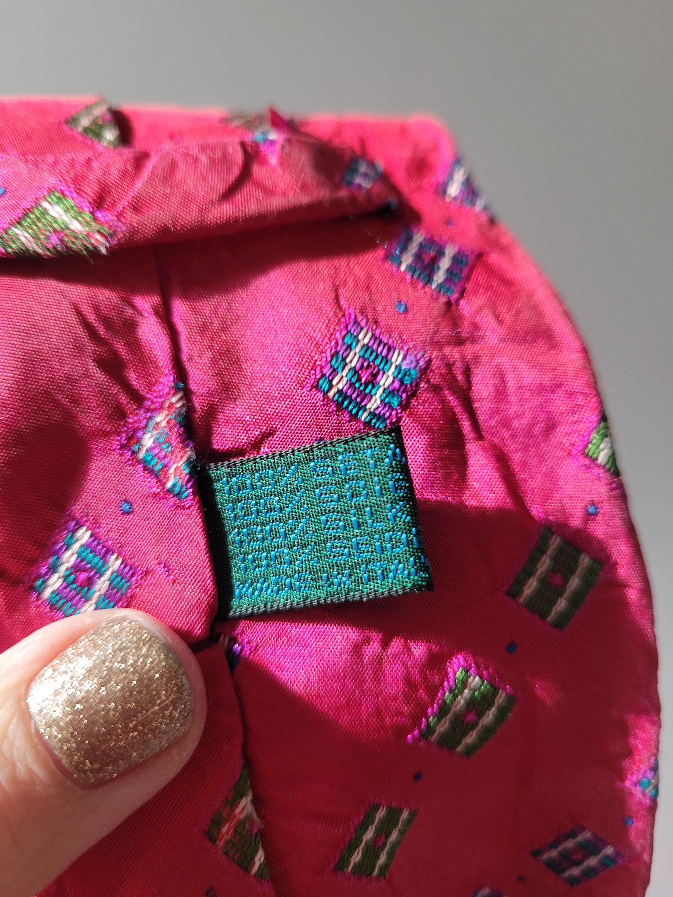 Handmade 100% Silk Scrunchie from Vintage 1980s Tie by MODOPOL - Red with Blue Squares