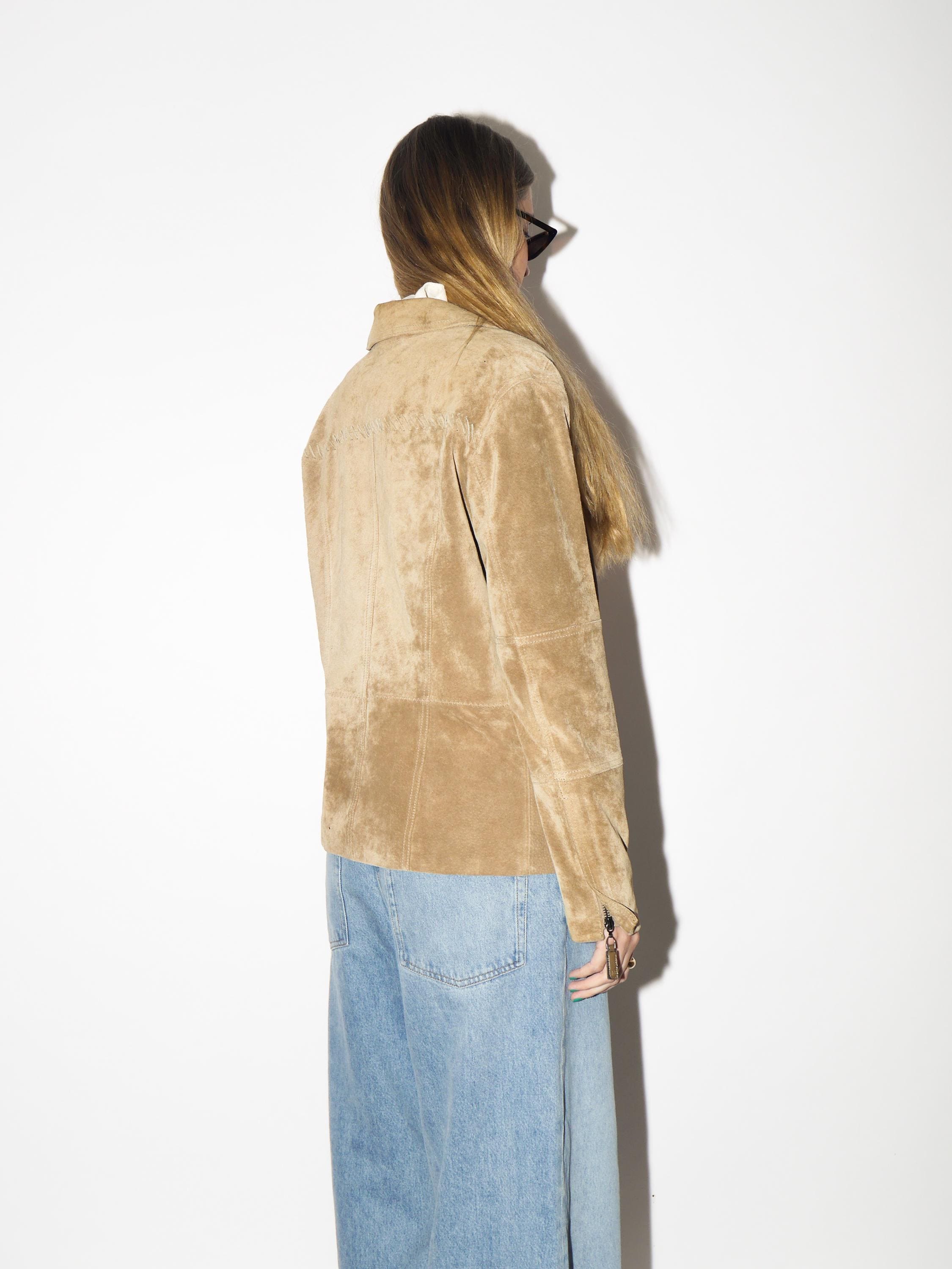 VINTAGE Beige Suede Jacket from 1980s | Betty Barkley Double Zip Leather Jacket