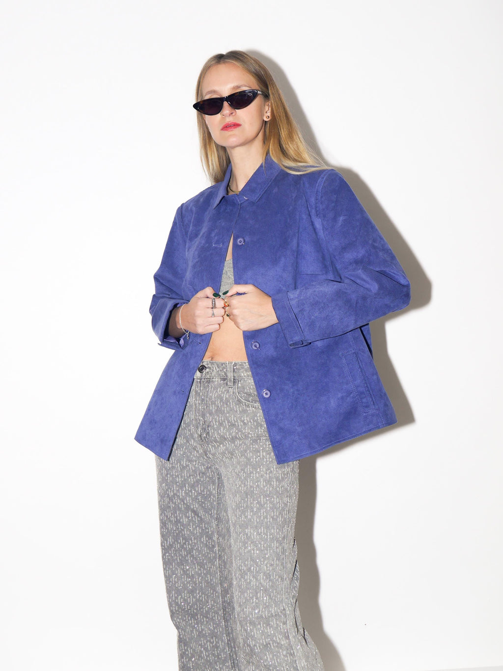 VINTAGE Blue Cerulean Women's Alcantara Blazer From The 1980s