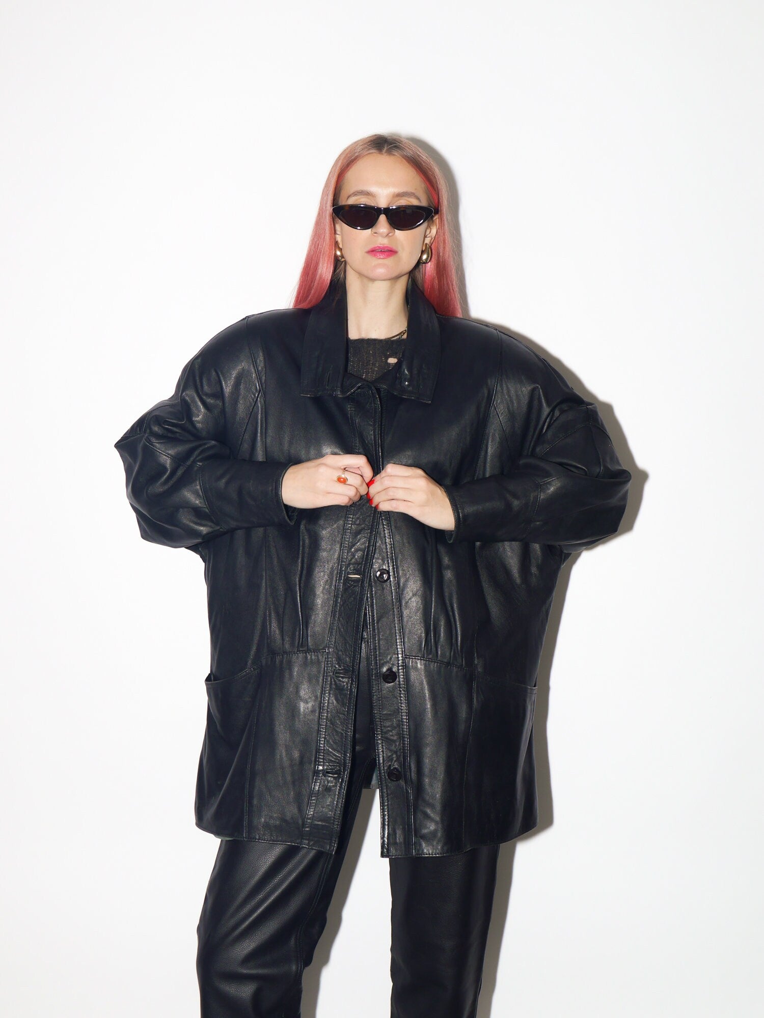 VINTAGE black leather jacket 1980s | super soft leather oversize jacket | black vintage leather jacket | Hailey Bieber leather jacket